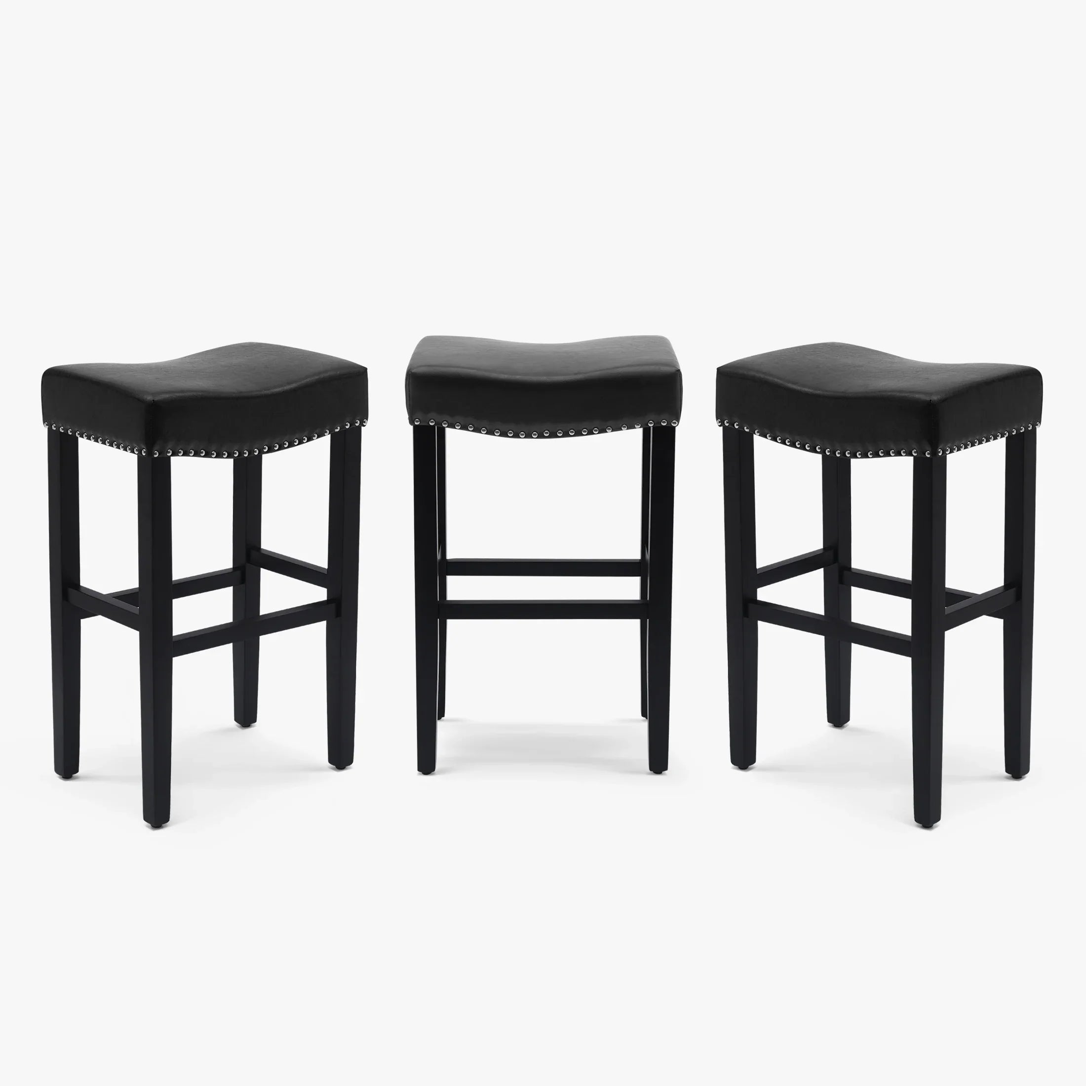 Bulmon 29" Upholstered Saddle Seat Black Bar Stool (Set of 3)