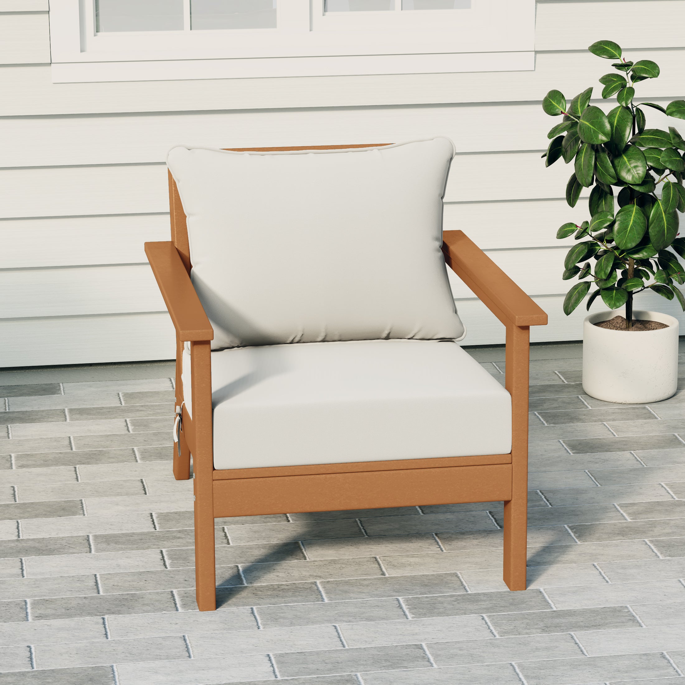 Portsmouth Outdoor Modern HDPE Patio Club Chair with Deep Seat Cushions