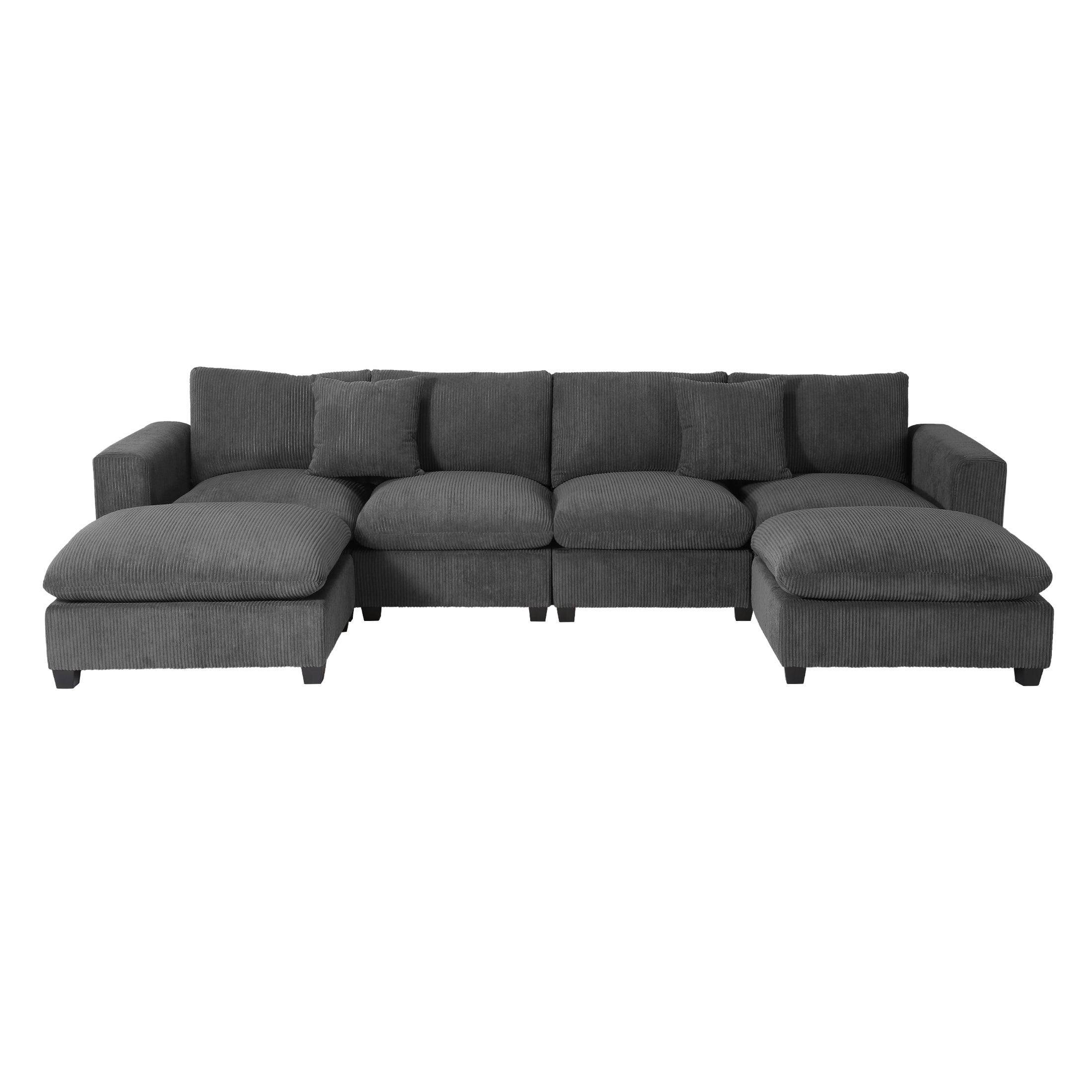 Ava 128" Corduroy Modular U-Shaped Sectional Couch and Chaise With USB/Type-C Ports and Side Pockets