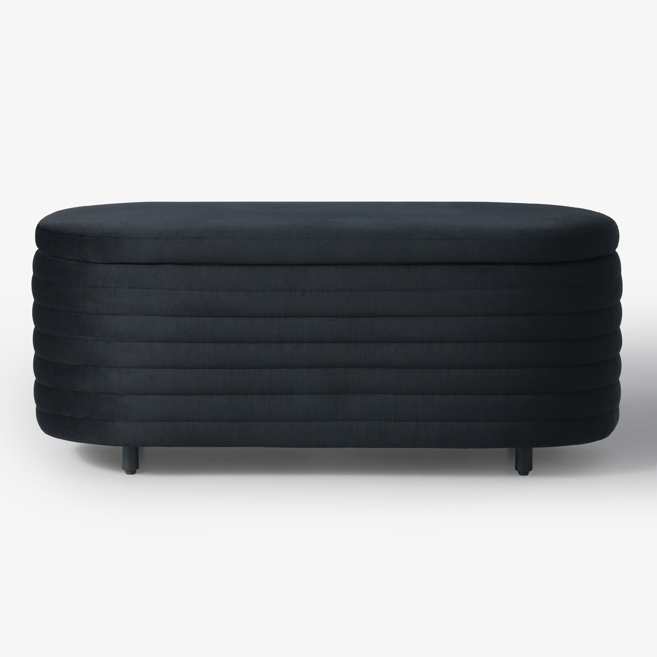 Alaia 42" Wide Mid-Century Modern Upholstered Velvet Tufted Oval Storage Ottoman Bench