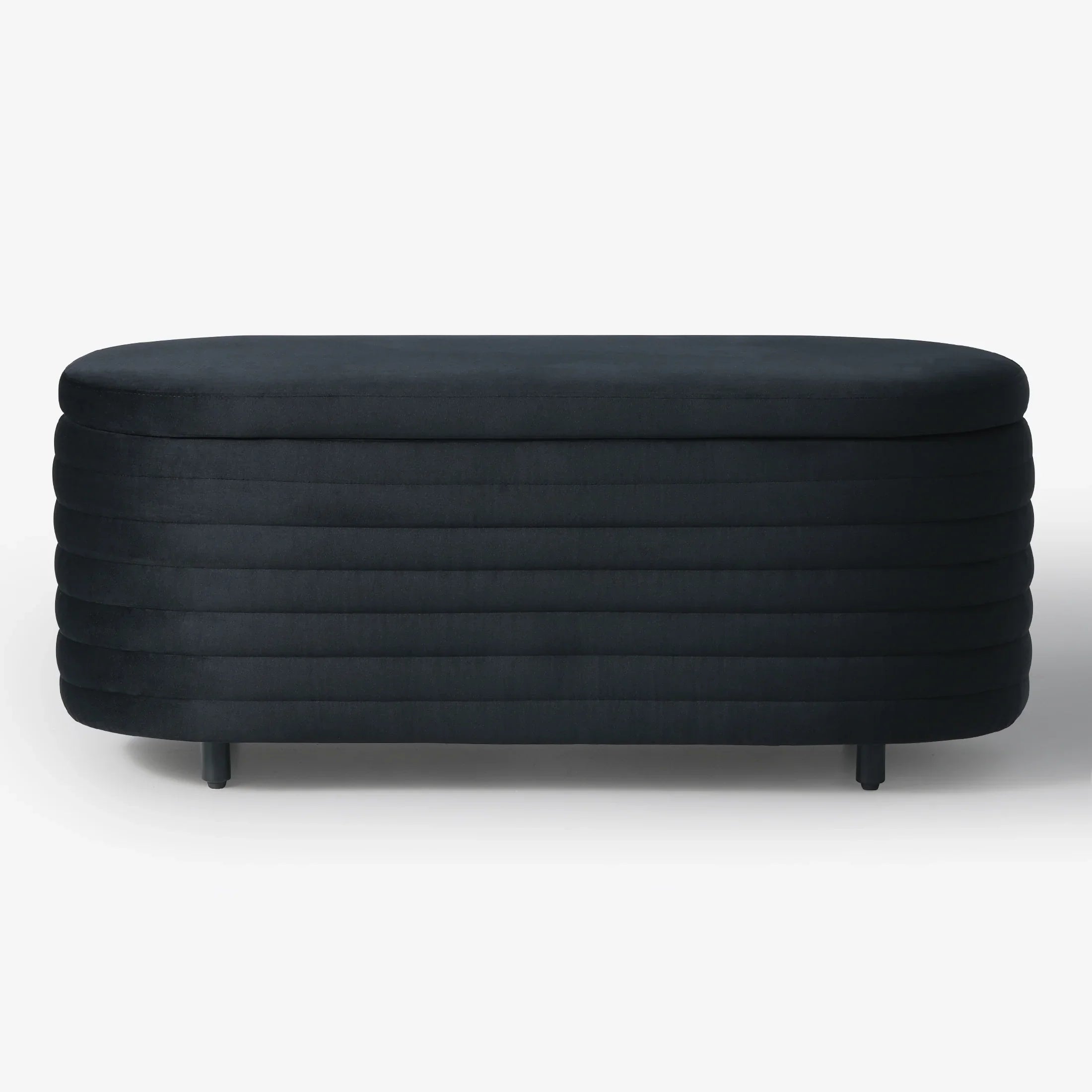 Alaia 42" Wide Mid-Century Modern Upholstered Velvet Tufted Oval Storage Ottoman Bench