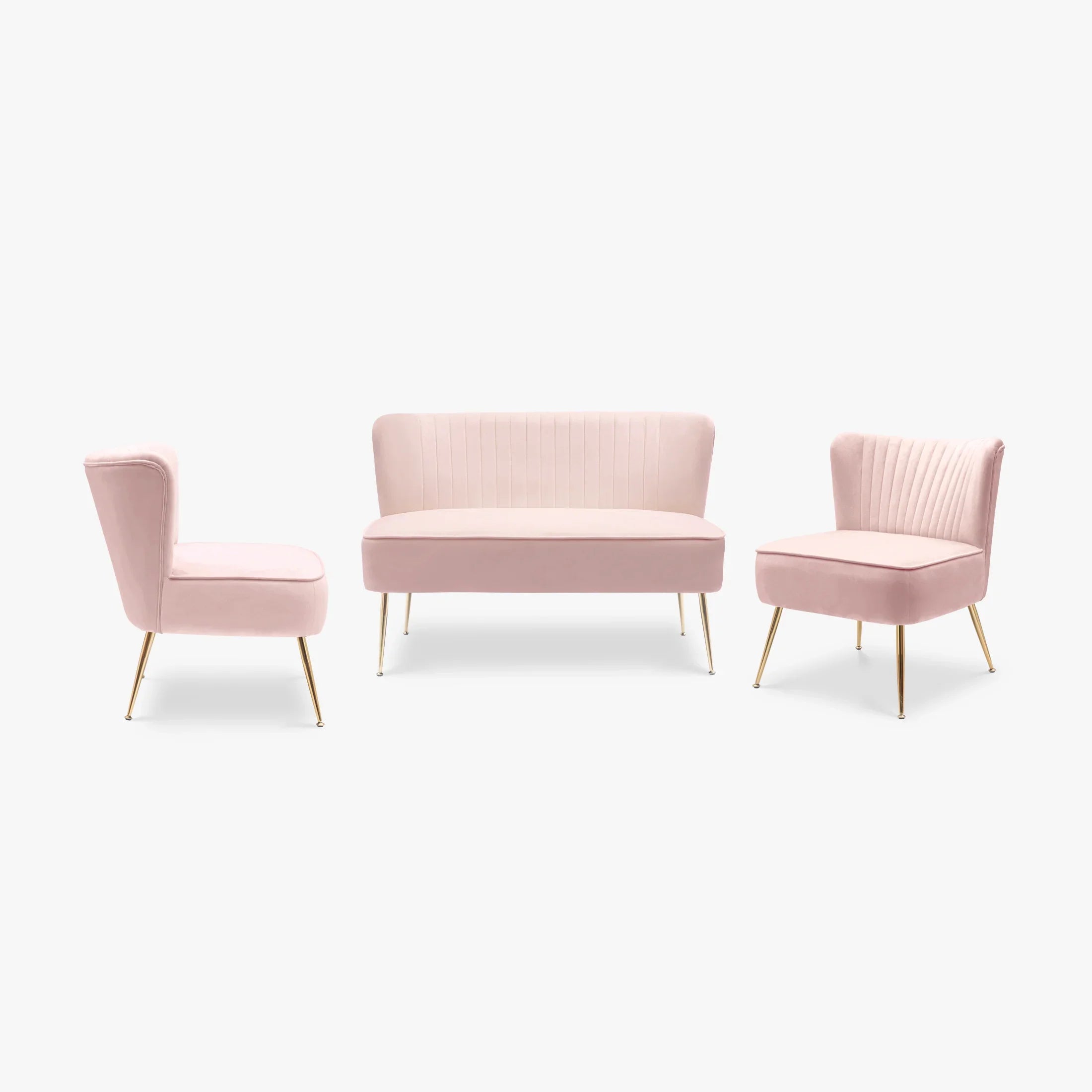 Alaia Mid Century Modern Tufted Velvet Loveseat Sofa and 25" Accent Chair 3-Piece Set