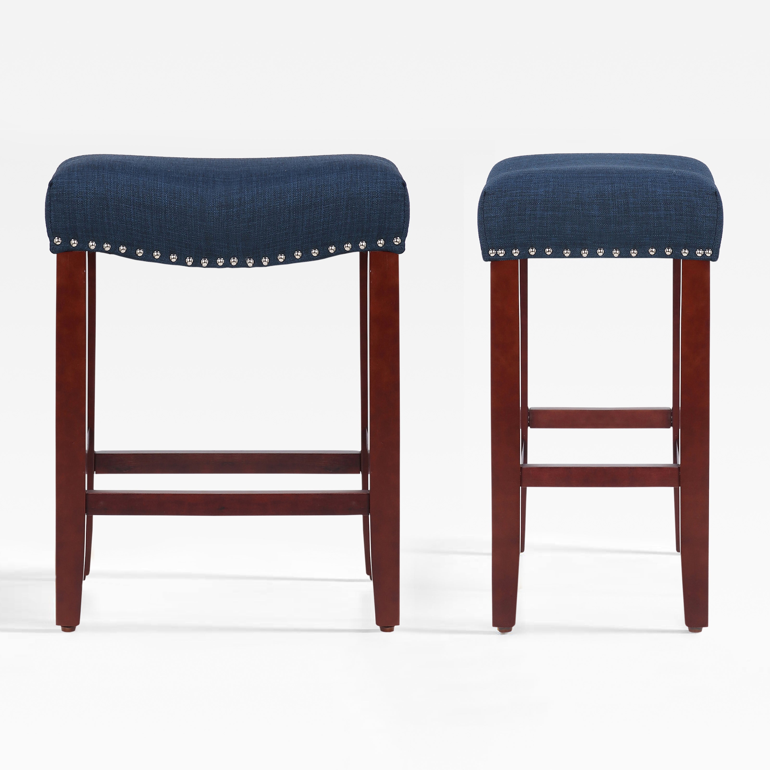 Bulmon 24" upholstered nail head bar counter stools with Cherry Red color legs (2 piece set)