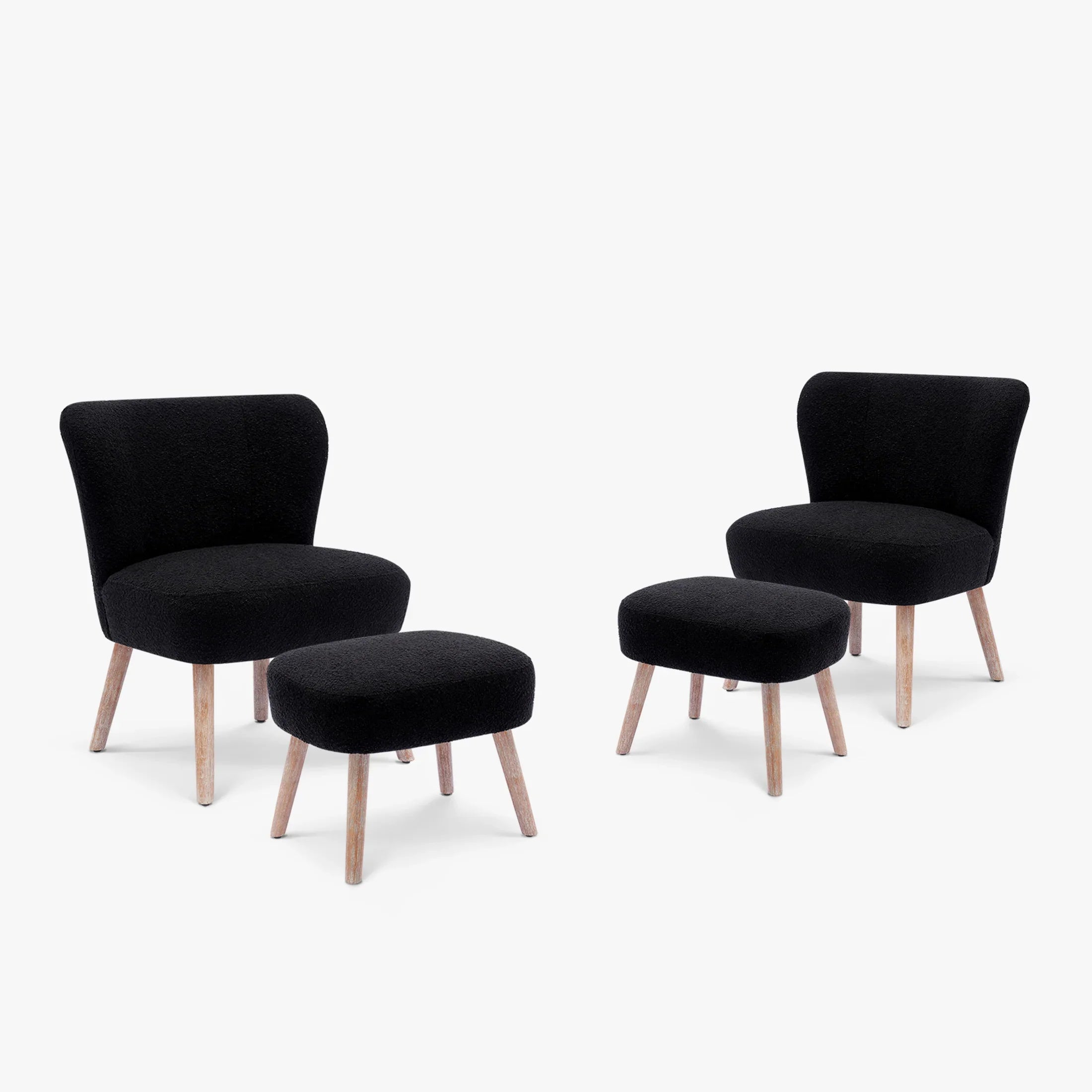Amélie 4-Piece Set Mid-Century Boucle Accent Chairs with Ottoman Foot Stools