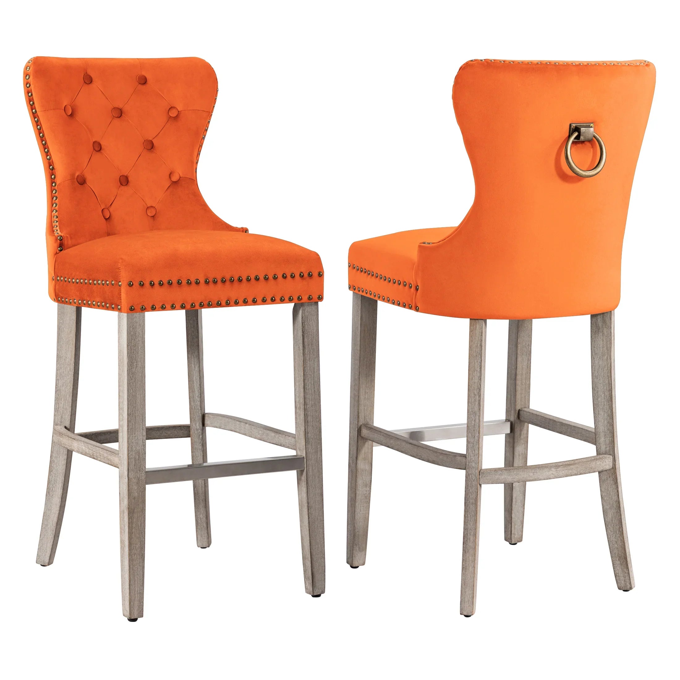 Hank 29" Tufted Velvet Bar Stool (Set of 2), Antique Gray