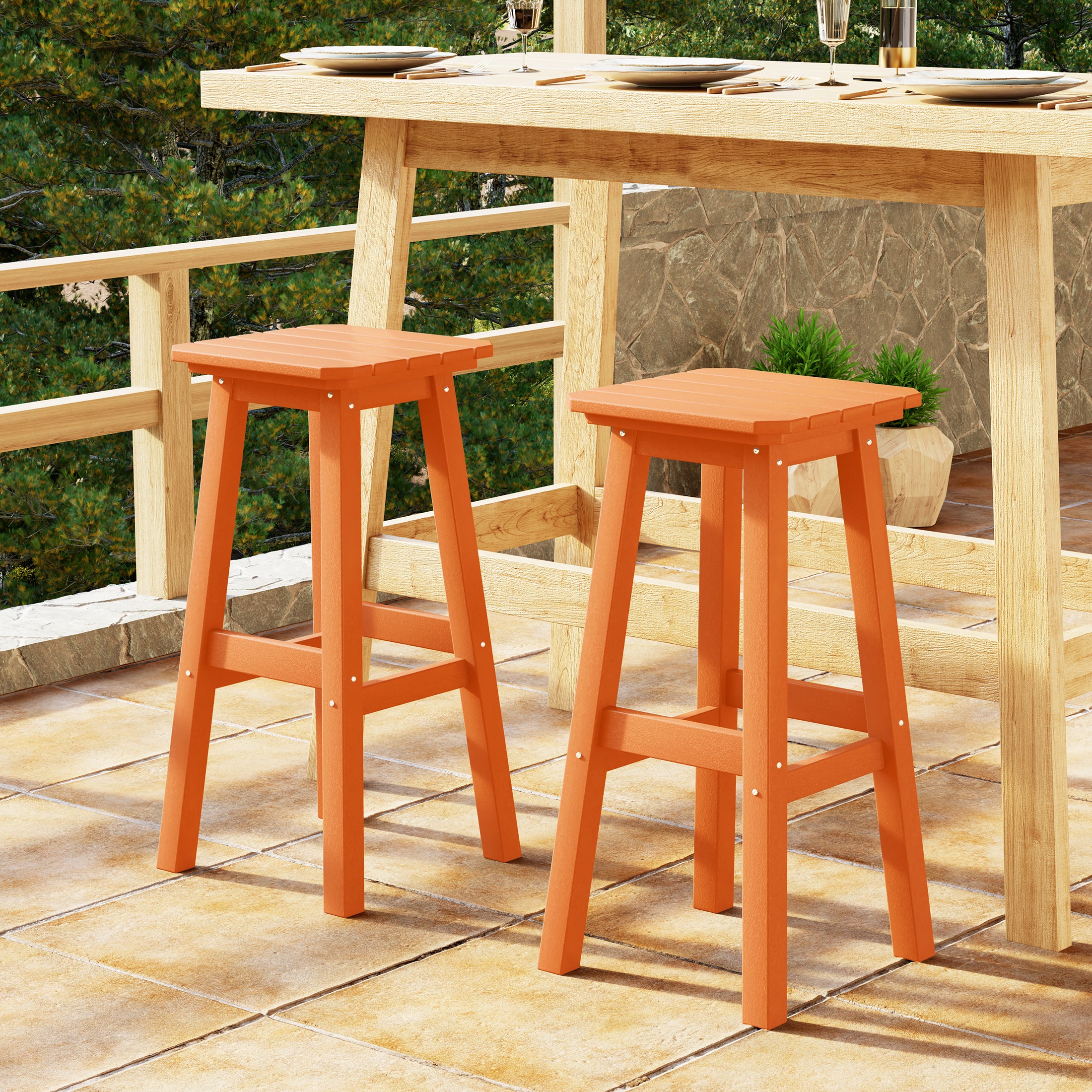 Paradise 29" HDPE Outdoor Patio Square Bar Stools (Set of 2)