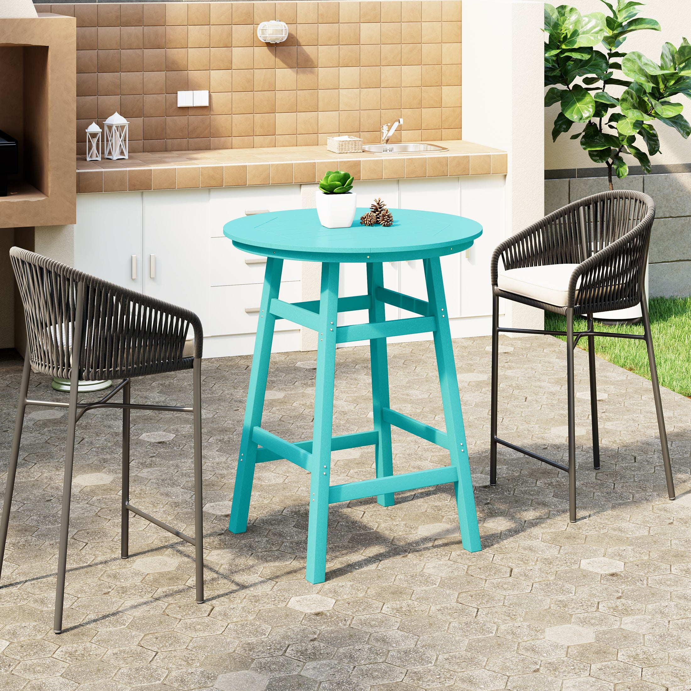 Paradise Outdoor 35" HDPE Round Patio Bar Height Table