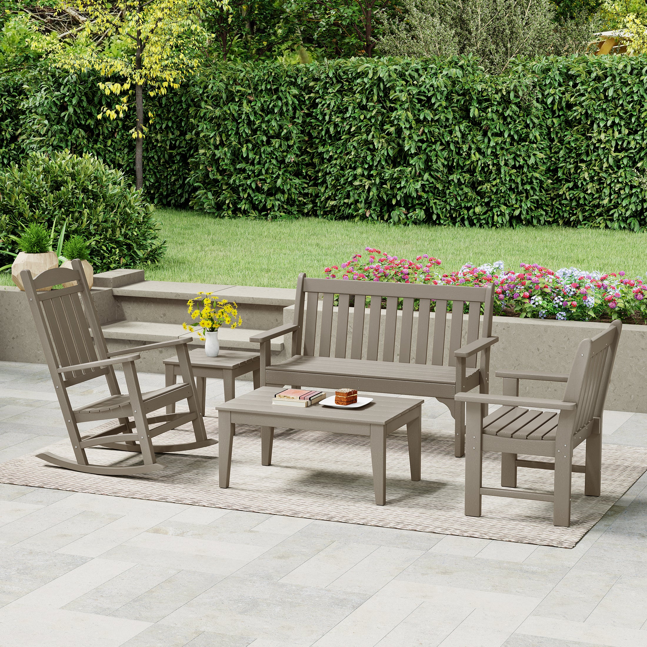 Paradise 5-Piece HDPE Outdoor Patio Furniture Couch and Rocking Chair Set