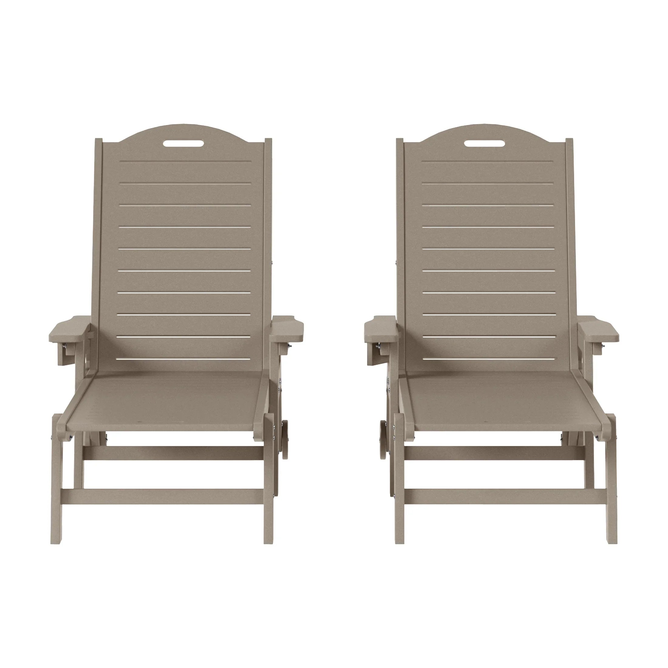 Lago Outdoor HDPE Patio Chaise Lounges With Wheels & Cup Holder (Set of 2)