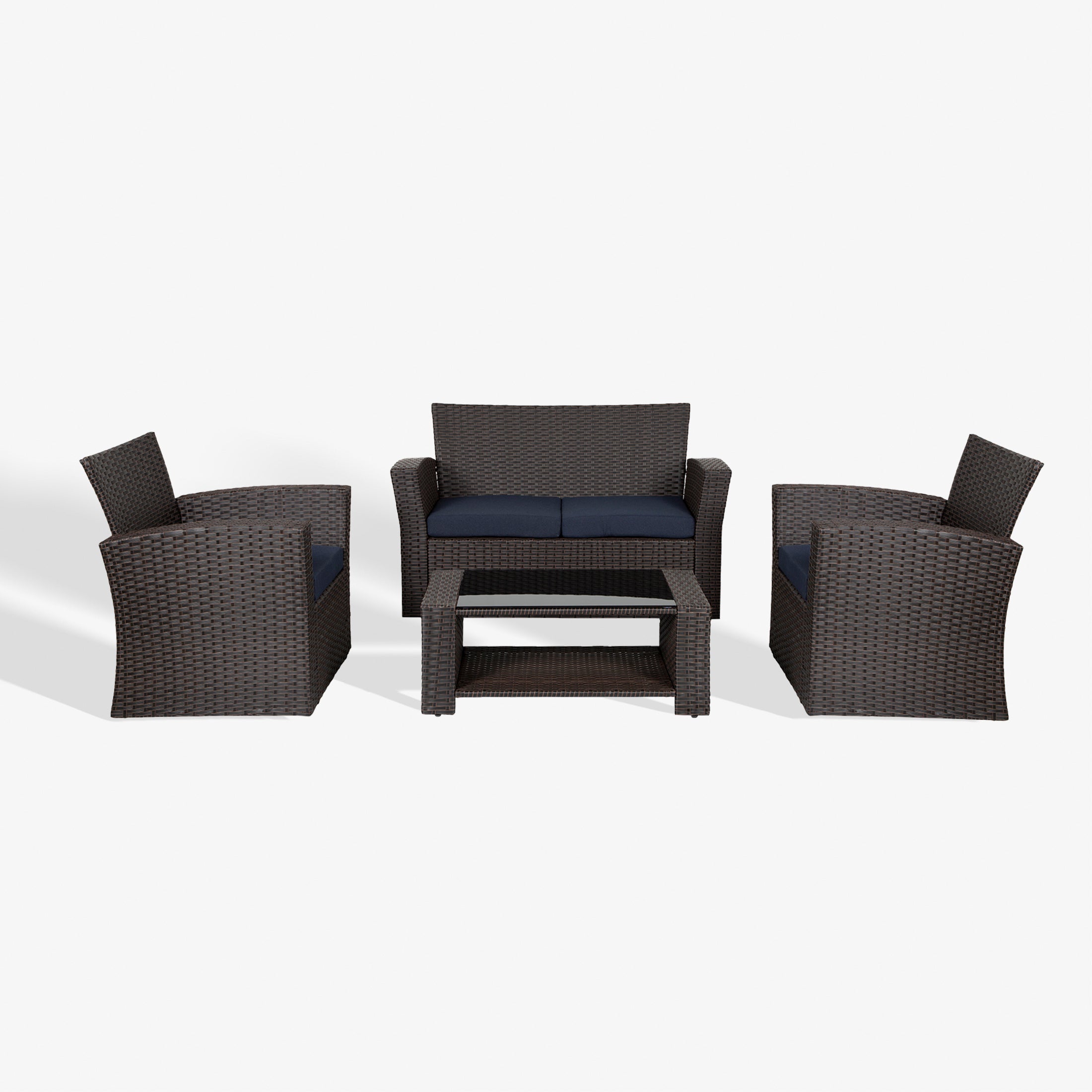 Wynston 4-Piece set Chocolate color base Outdoor / Patio Wicker Rattan Conversation Sofa set with cushions and a Coffee table ( 4 seater )