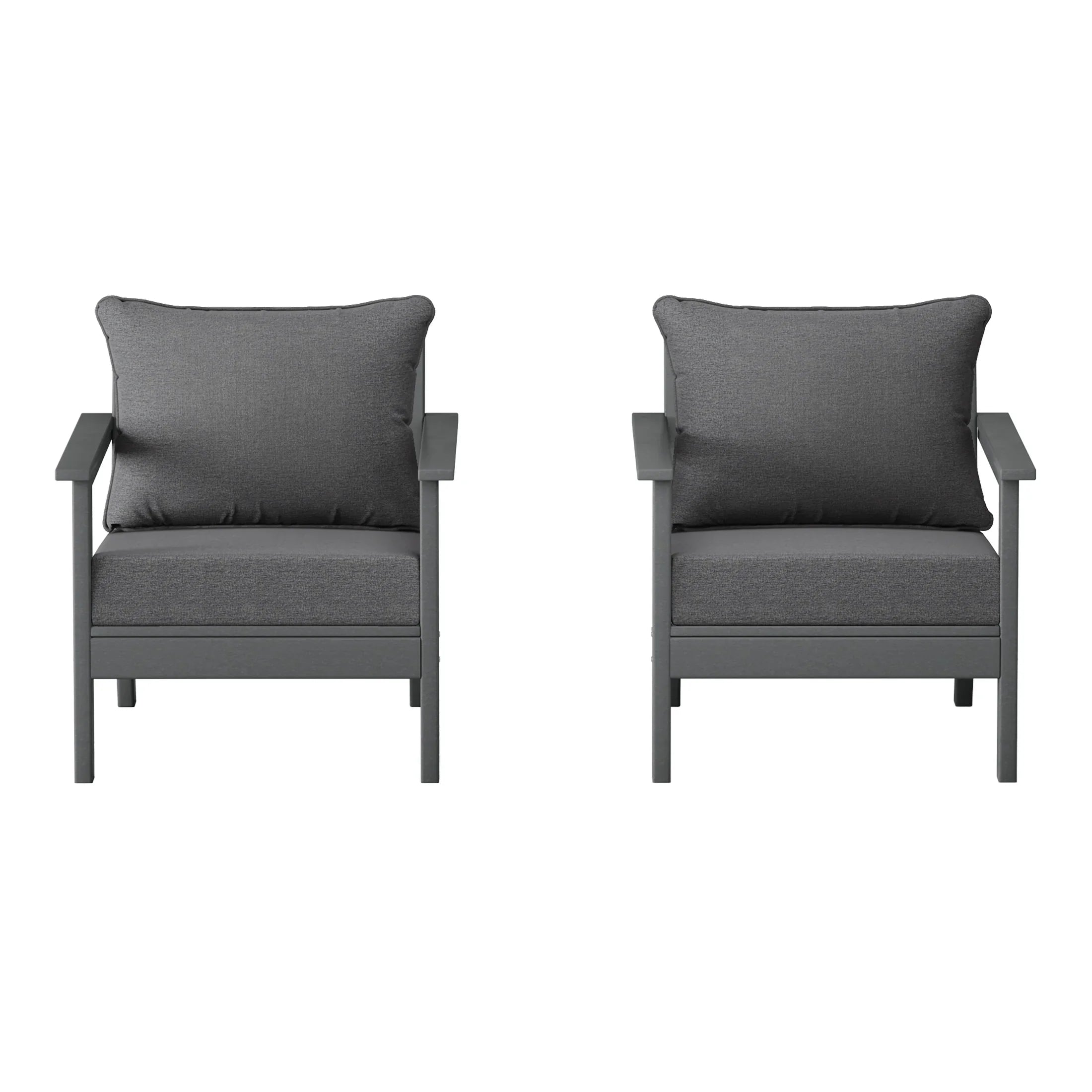 Portsmouth Outdoor Modern HDPE Patio Club Chairs with Deep Seat Cushions (Set of 2)