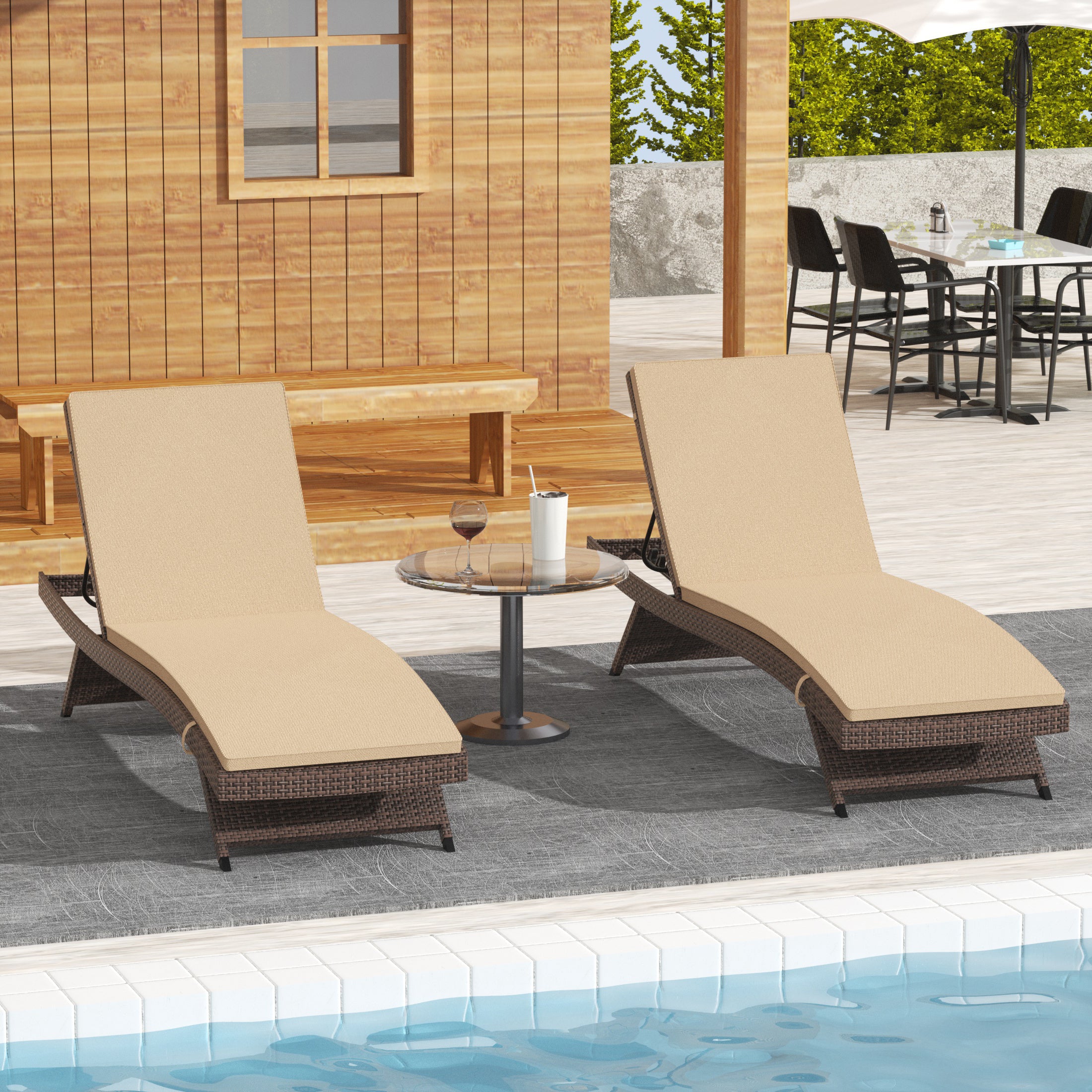 BAHAMA Brown Rattan Wicker Outdoor Chaise Lounges with Navy Blue