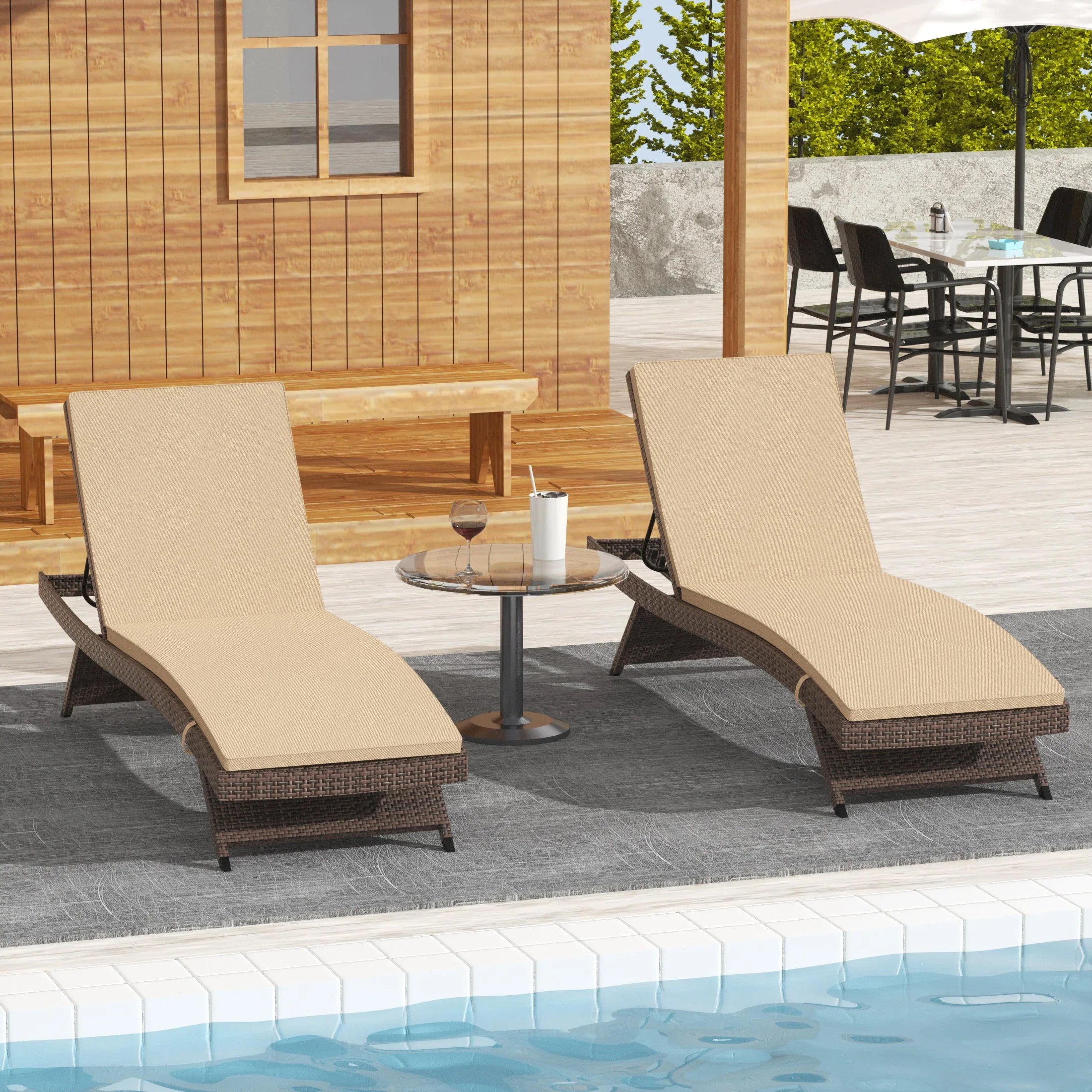 Bahama Brown Rattan Wicker Outdoor Patio Chaise Lounge with Cushion (Set of 2)