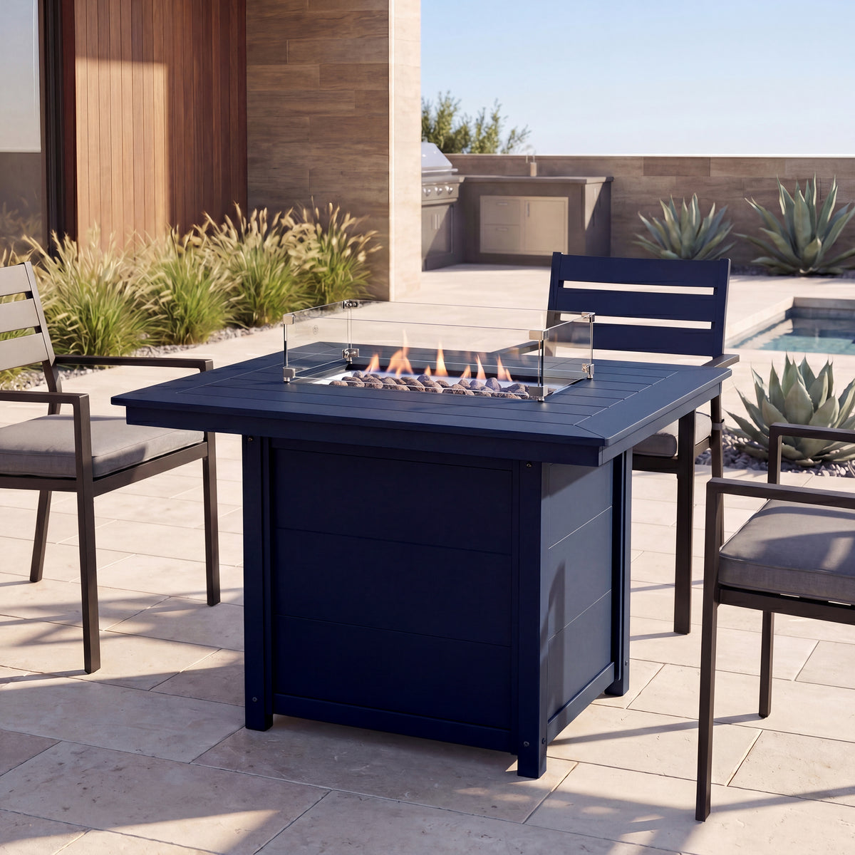 Sol 46" Modern Outdoor Patio Gas Propane Rectangular Fire Pit Table