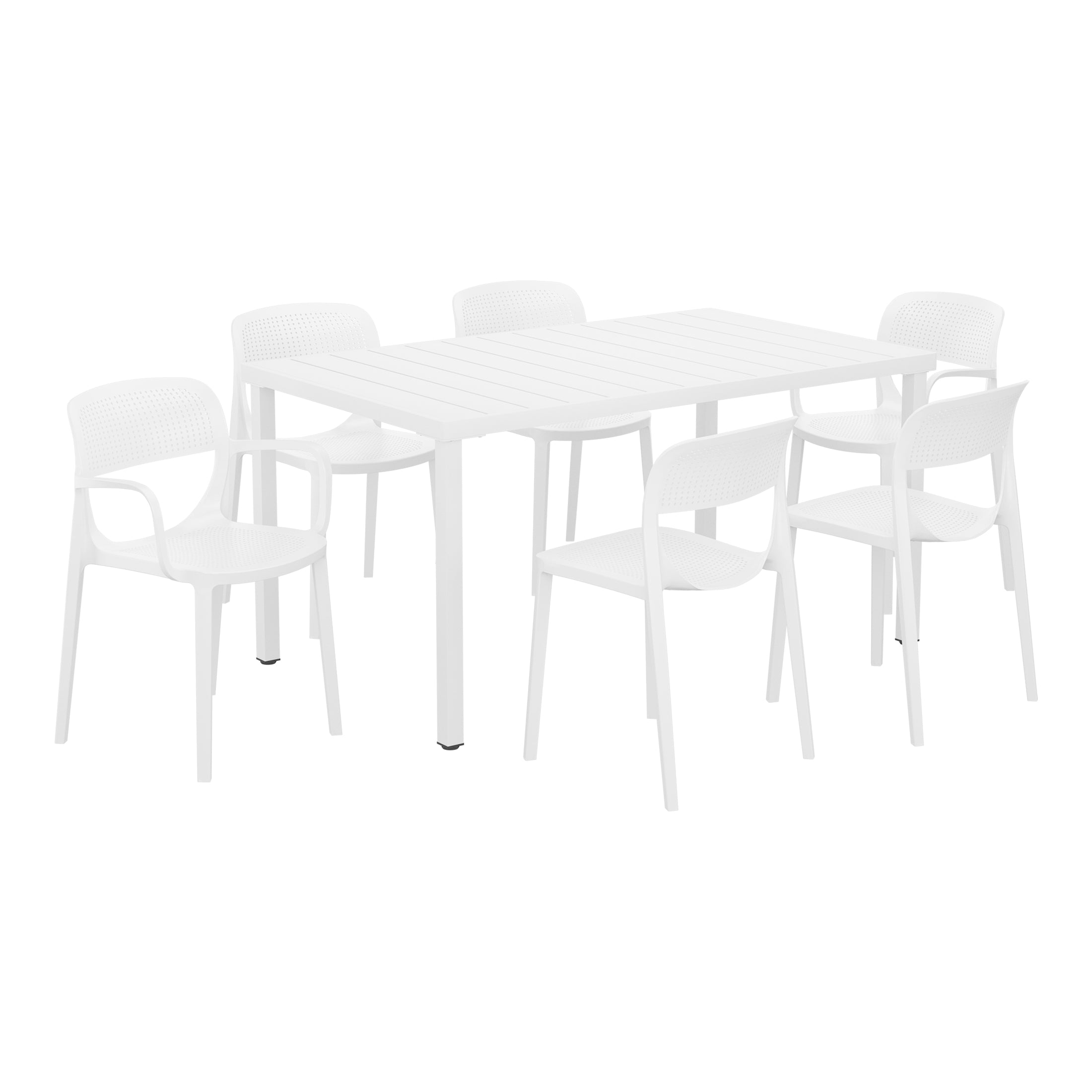 Sunshine 7-Piece Outdoor Rectangular Metal Patio Dining Table Set With Stackable Patio Dining Chairs