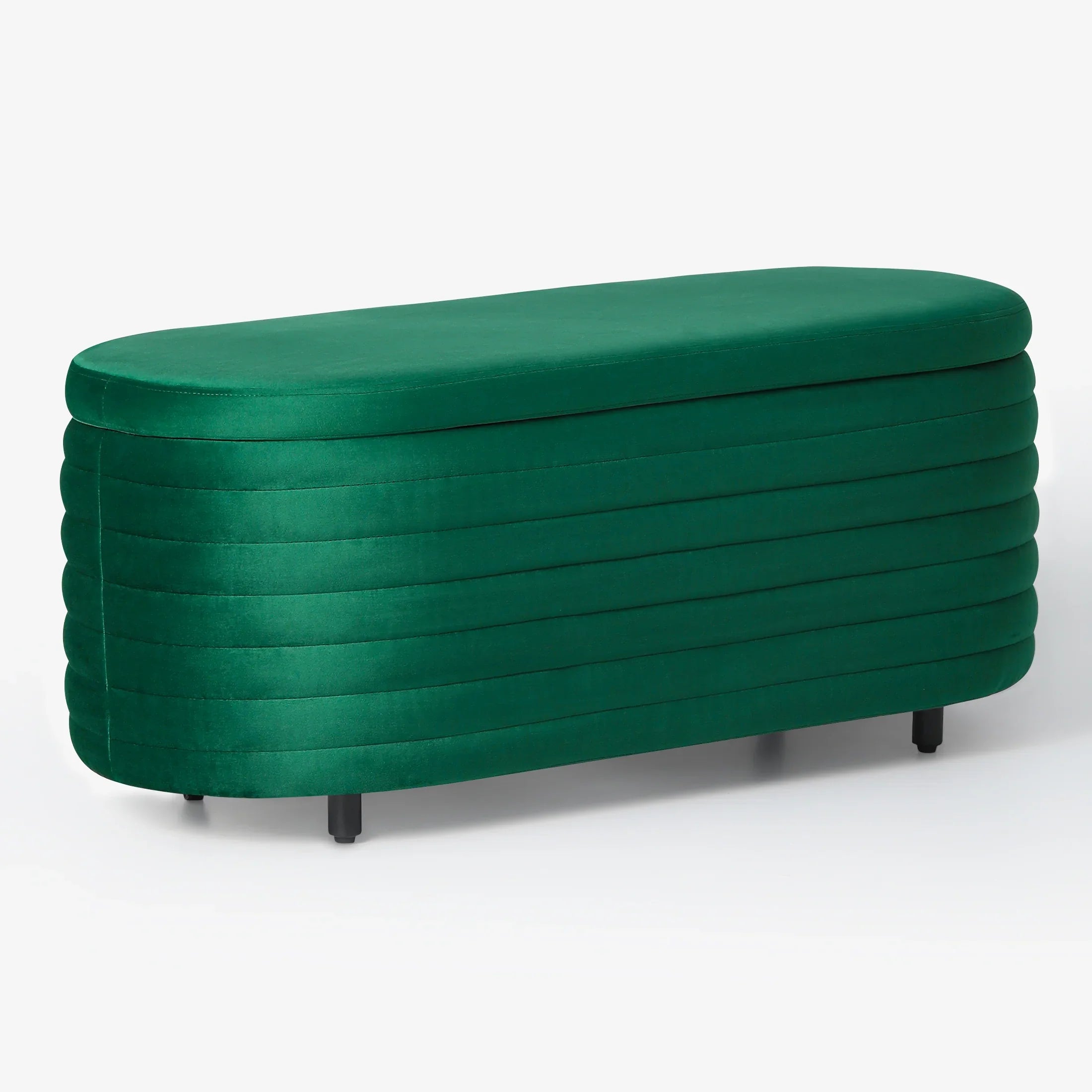 Alaia 42" Wide Mid-Century Modern Upholstered Velvet Tufted Oval Storage Ottoman Bench