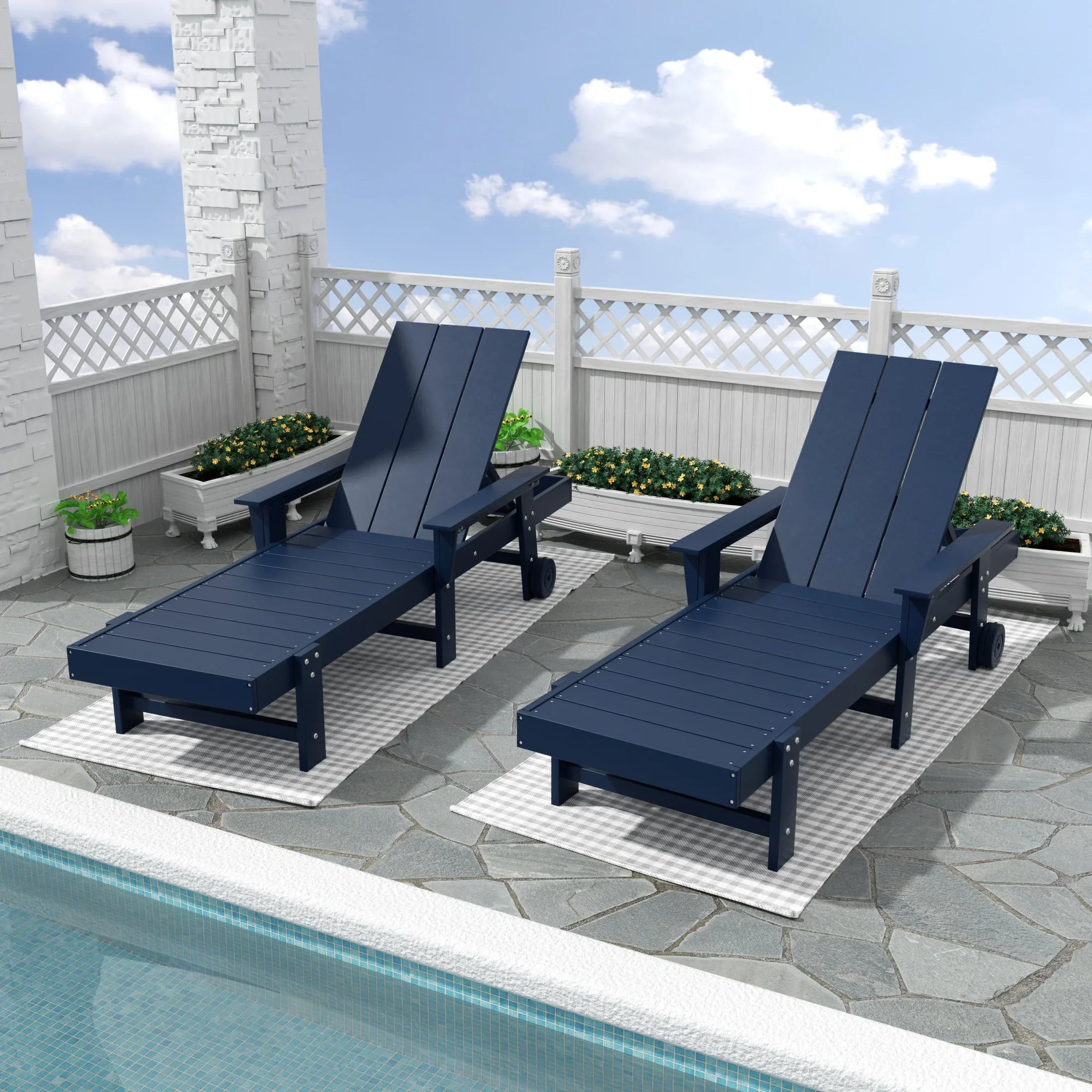 Palms 2 Piece Reclining Chaise Lounge With Arms & Wheels