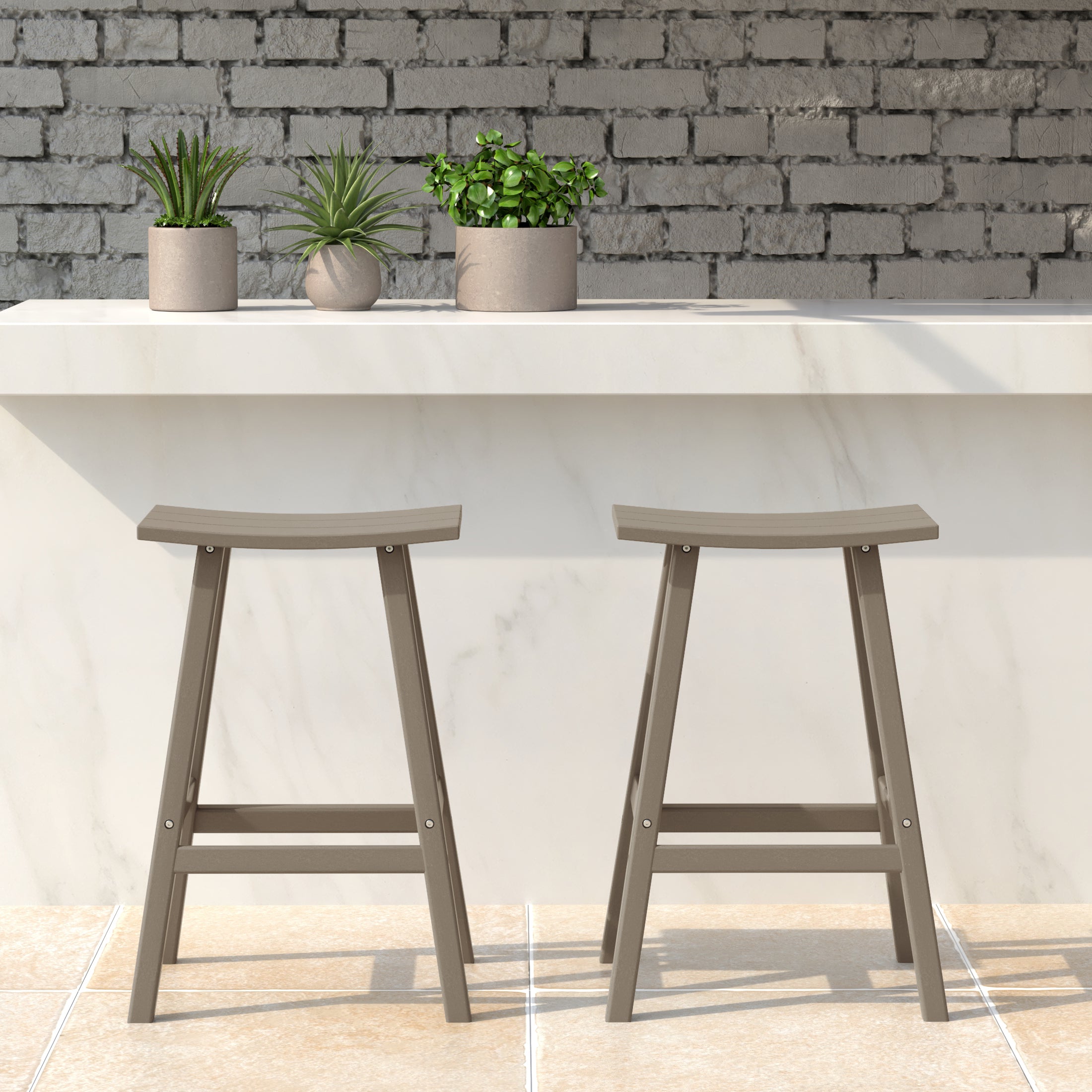 Paradise 24" HDPE Outdoor Patio Counter Height Bar Stools (Set of 2)