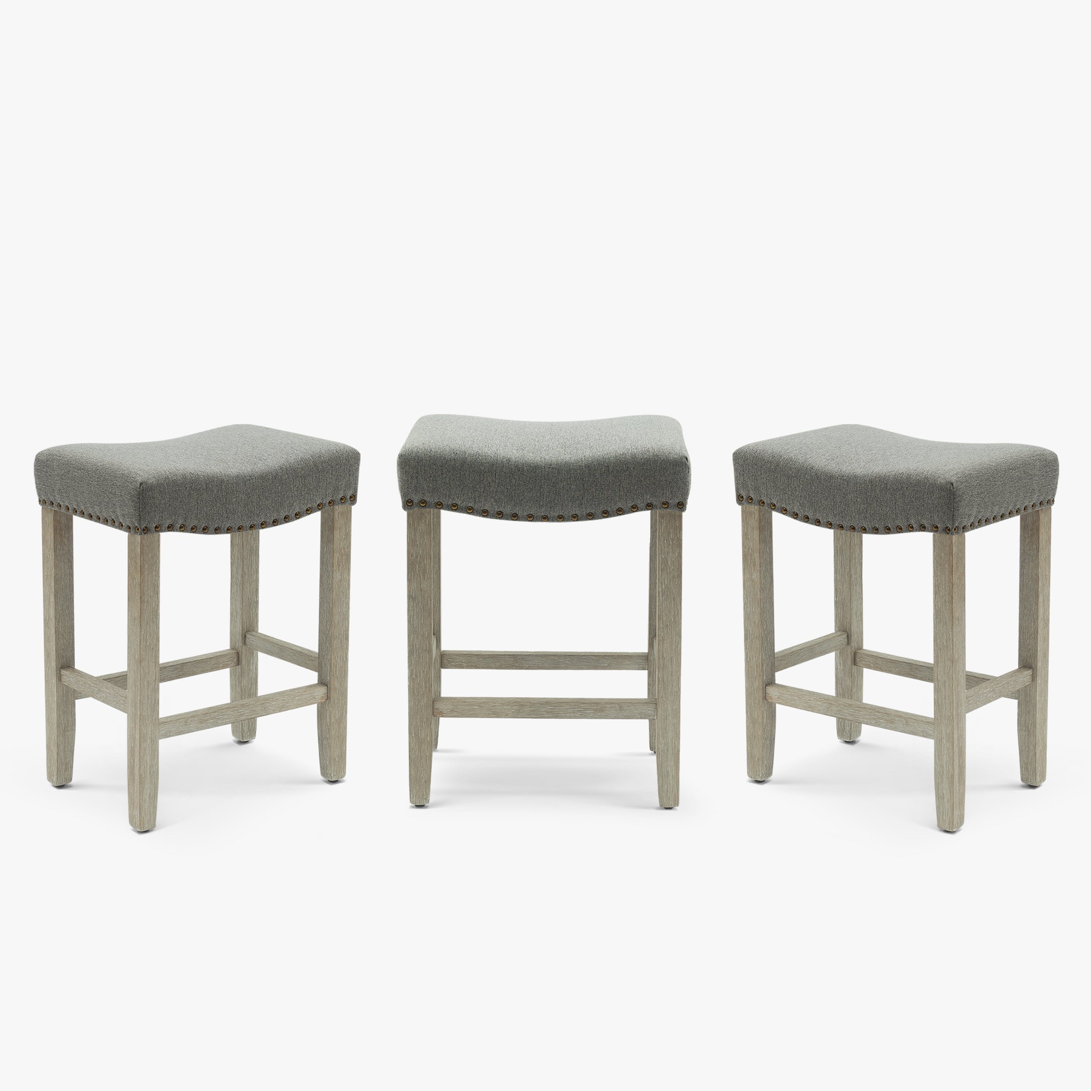 Bulmon 24" Upholstered Saddle Seat Antique Gray Counter Stool (Set of 3)