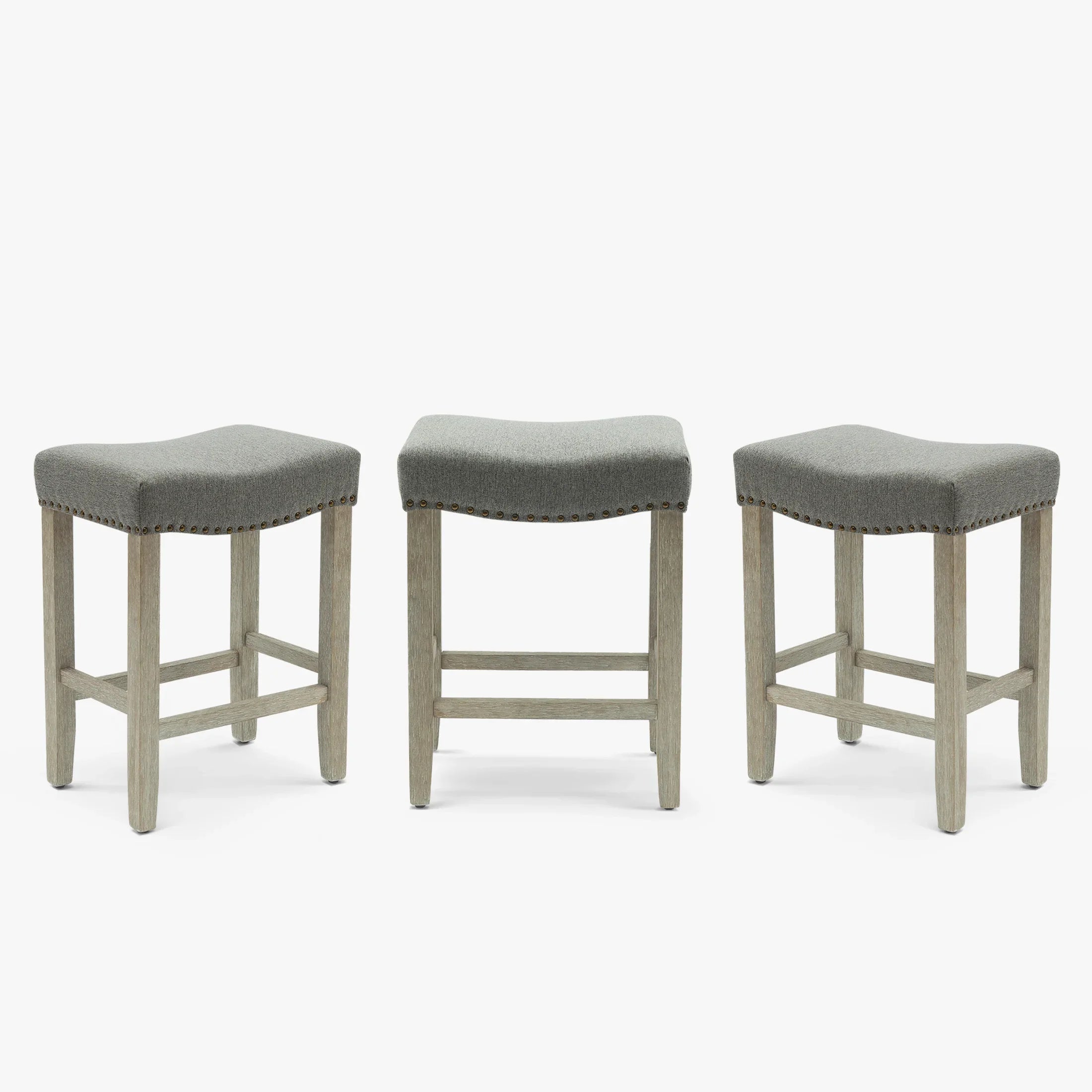 Bulmon 24" Upholstered Saddle Seat Antique Gray Counter Stool (Set of 3)