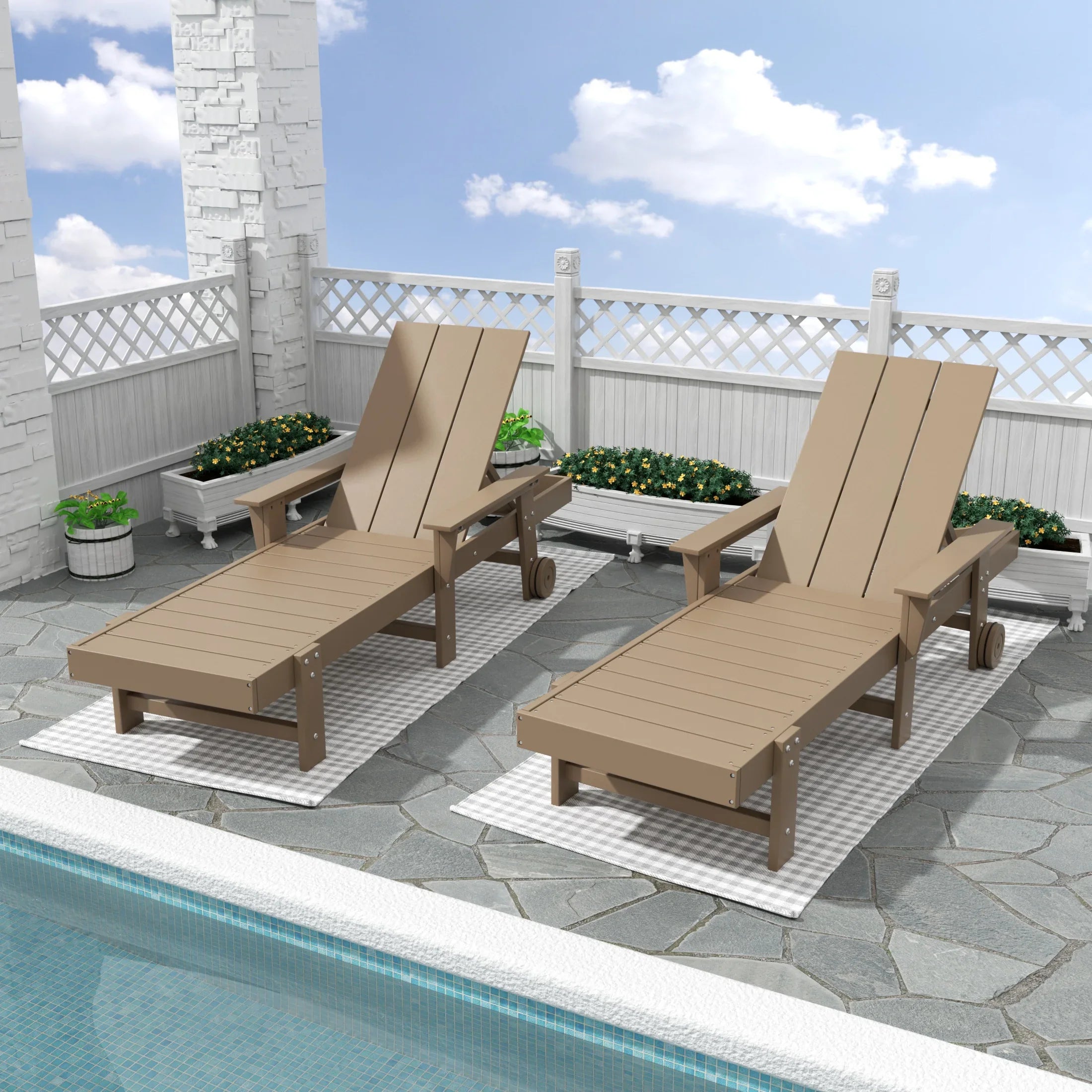 Palms 2 Piece Reclining Chaise Lounge With Arms & Wheels