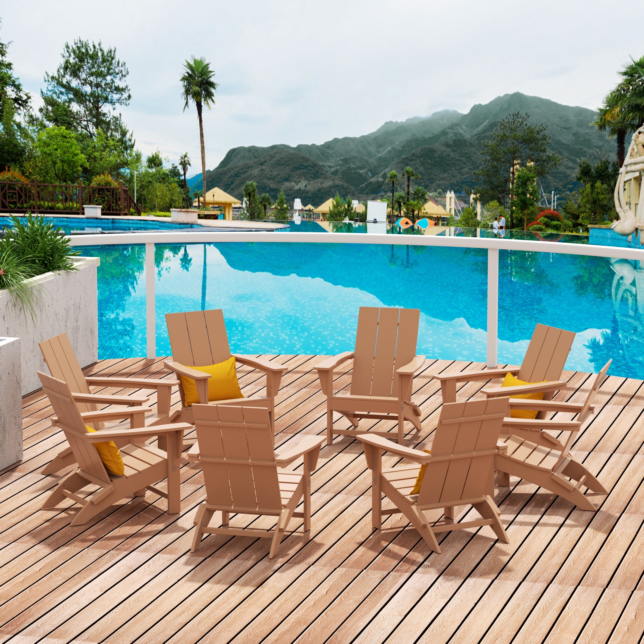 Palms 8-Piece Modern Poly Folding Adirondack Chair Set