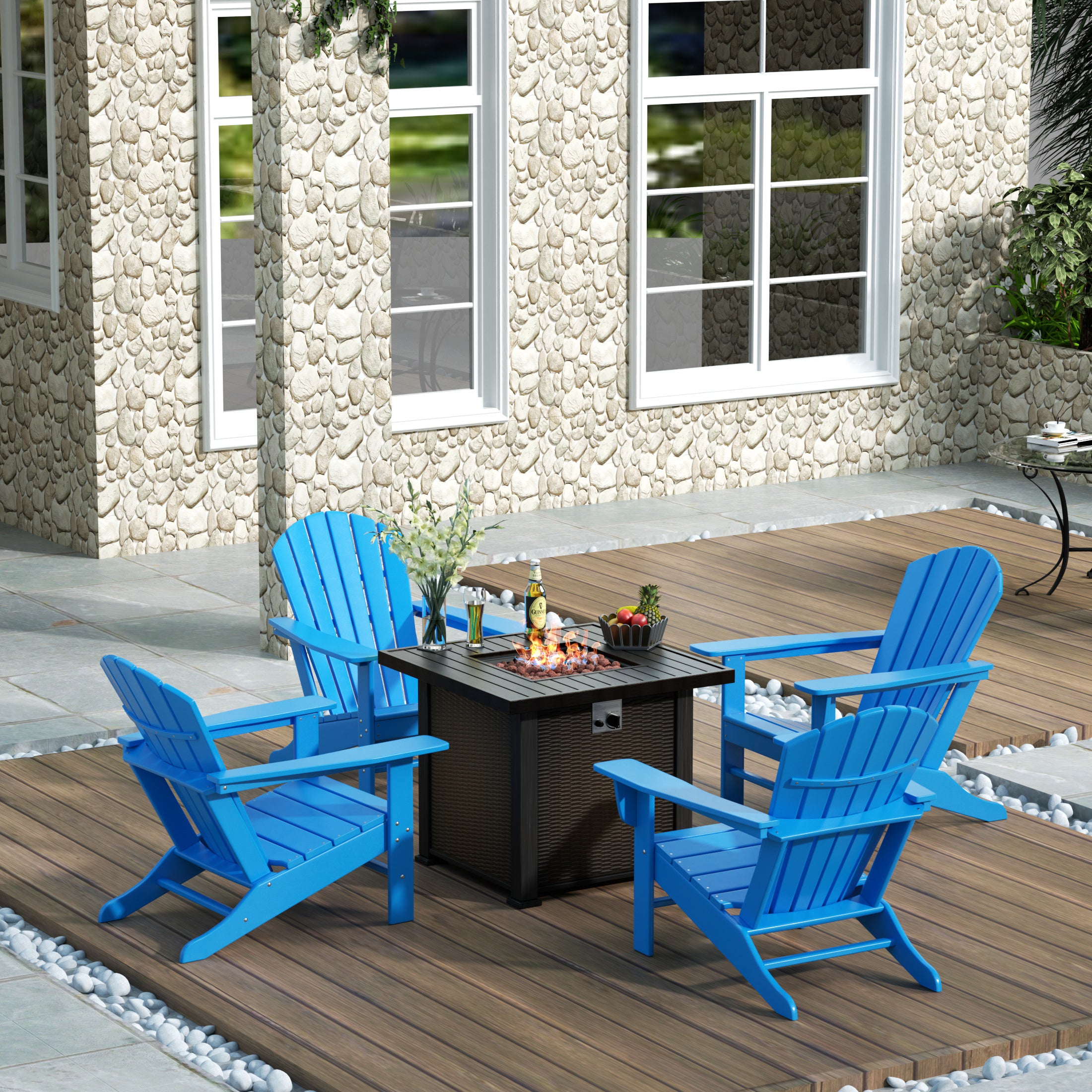 Portside Dylan Outdoor Patio Adirondack Chair With Square Fire Pit Table Sets