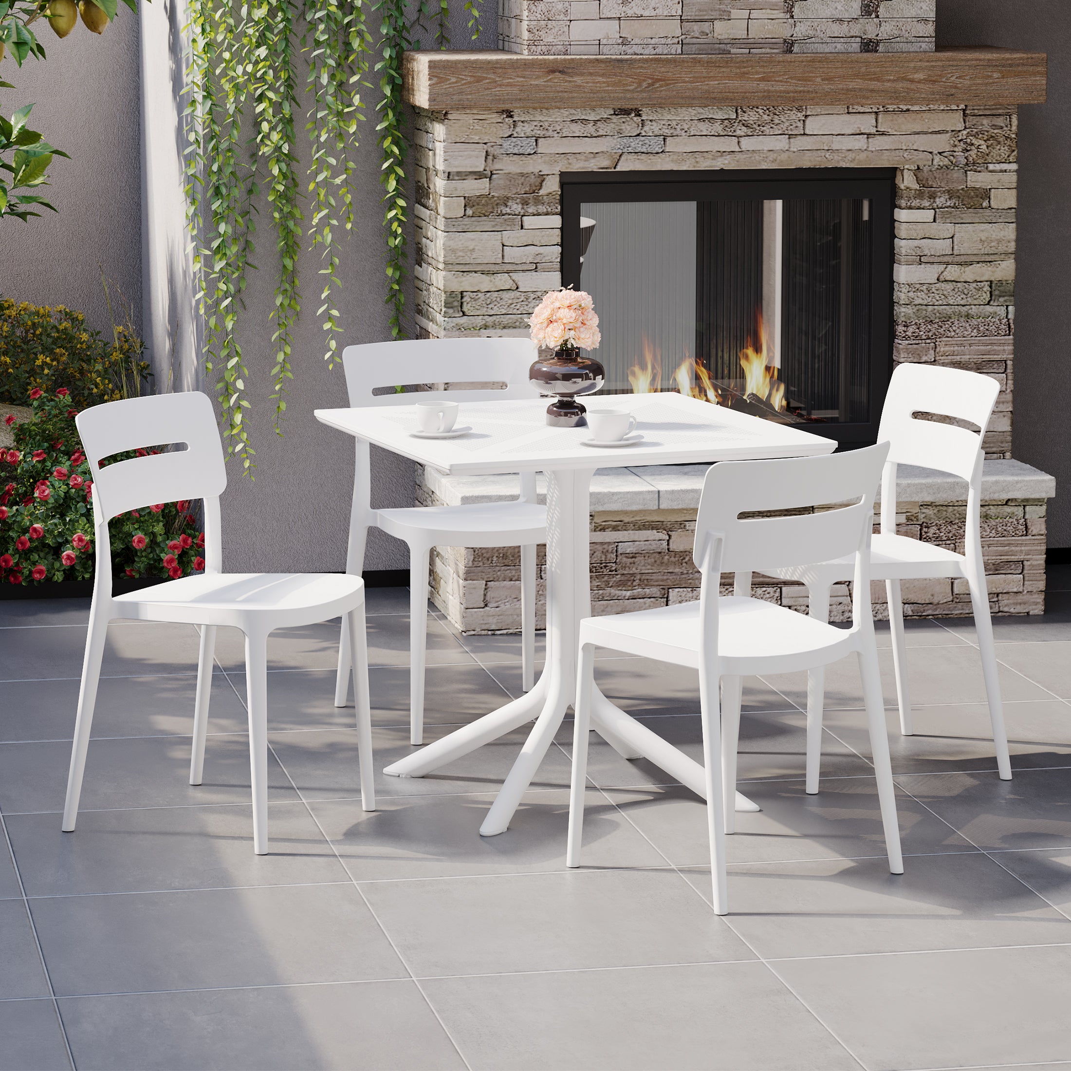 Sunshine Modern 5-Piece Resin Patio Dining Table Set with Stackable Patio Dining Chairs