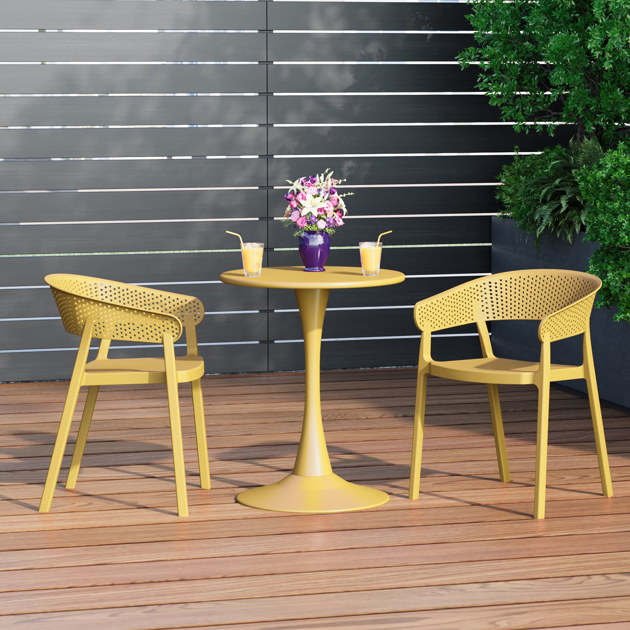 Sunshine Outdoor Modern Stackable Plastic Resin Patio Dining Armchair (Set of 2)