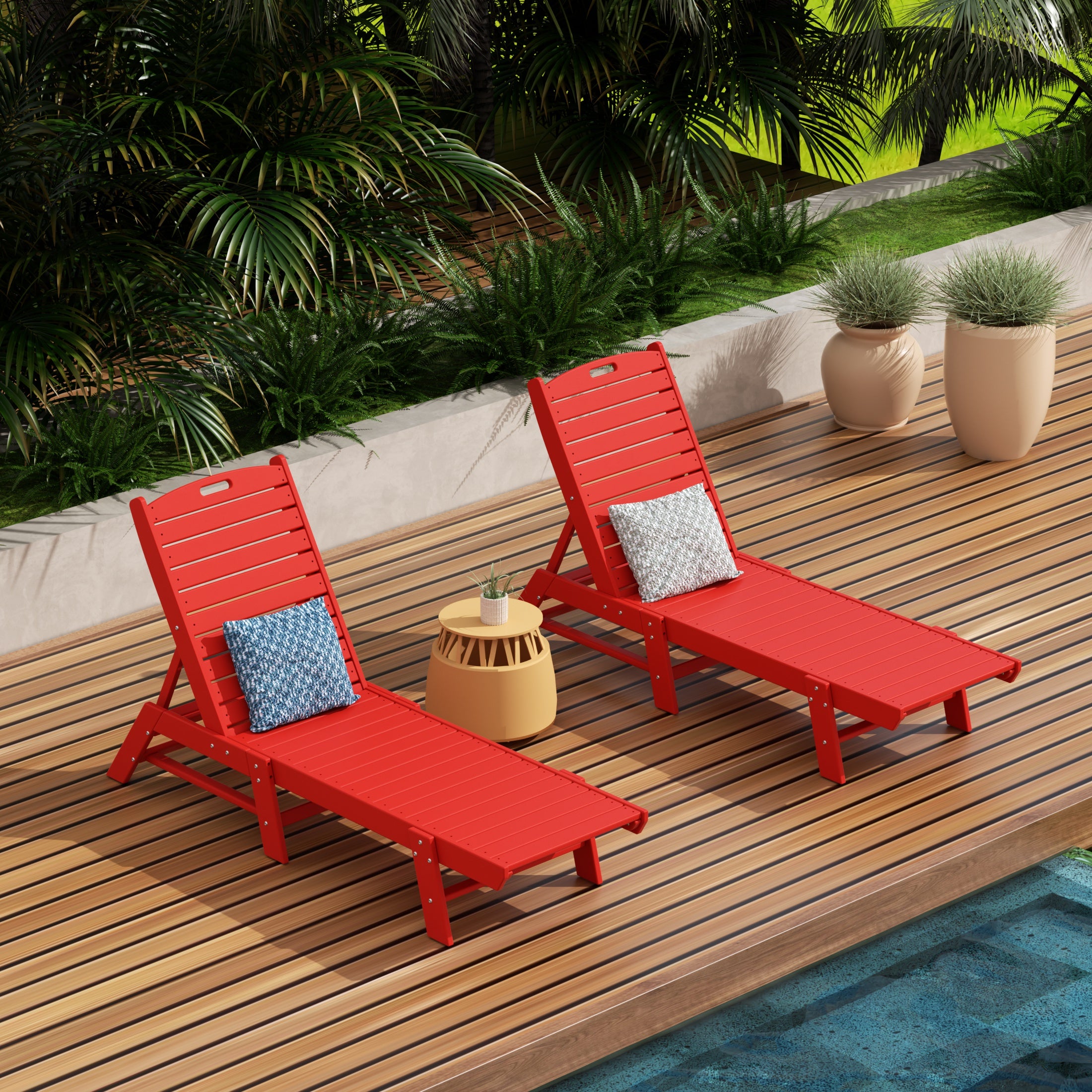 Paradise Poly Reclining Outdoor Patio Chaise Lounge Chair Adjustable (Set of 2)