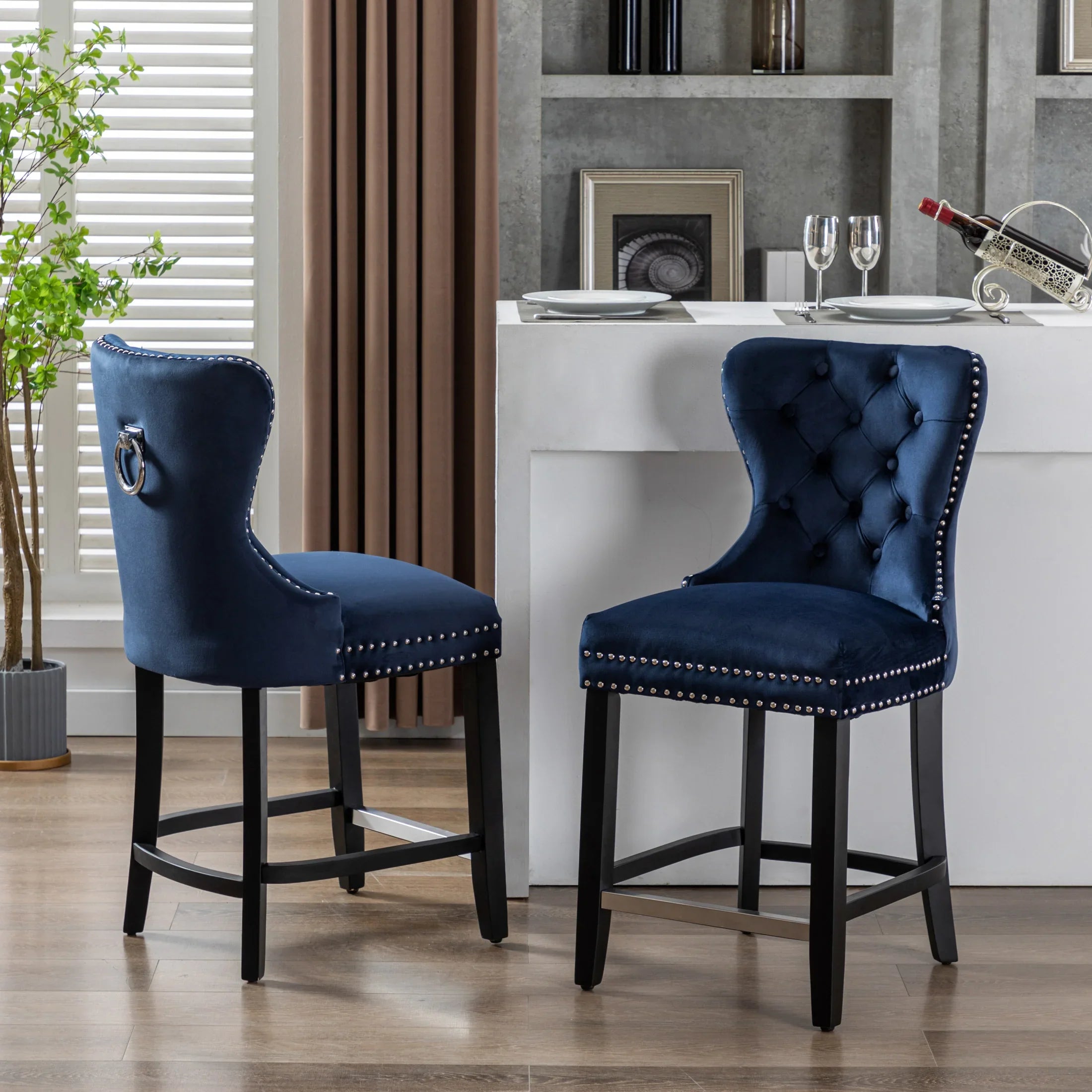 Hank 24" Tufted Velvet Counter Stool (Set of 2), Black