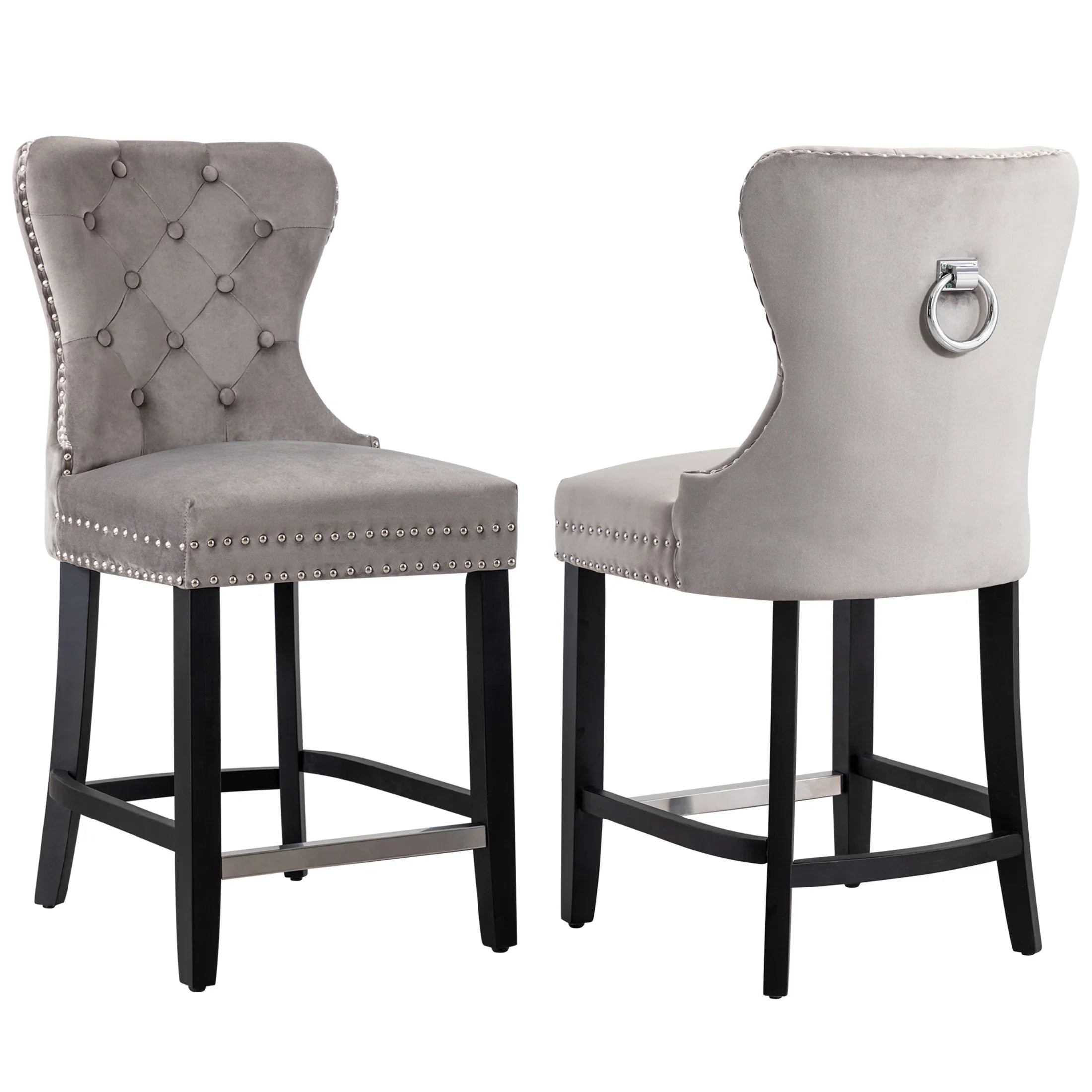 Hank 24" Tufted Velvet Counter Stool (Set of 2), Black