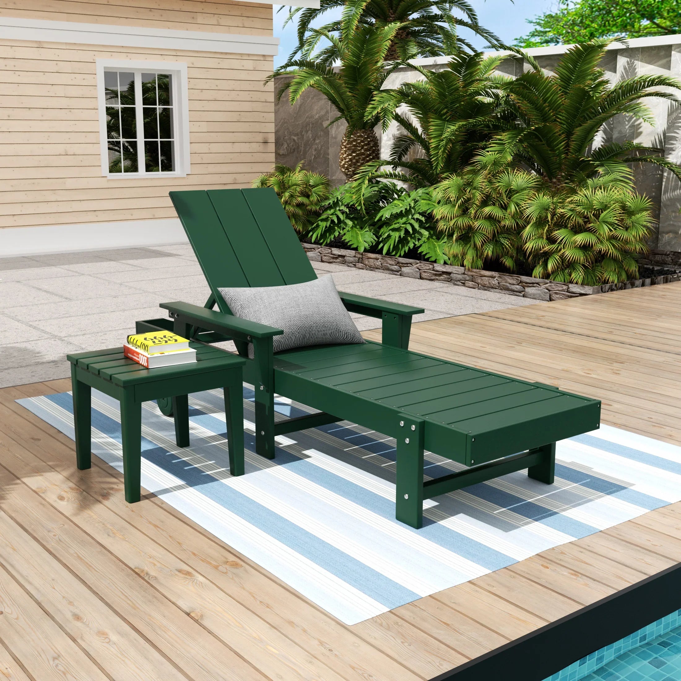 Palms Modern Reclining Chaise Lounge with Side Table 2-Piece Set