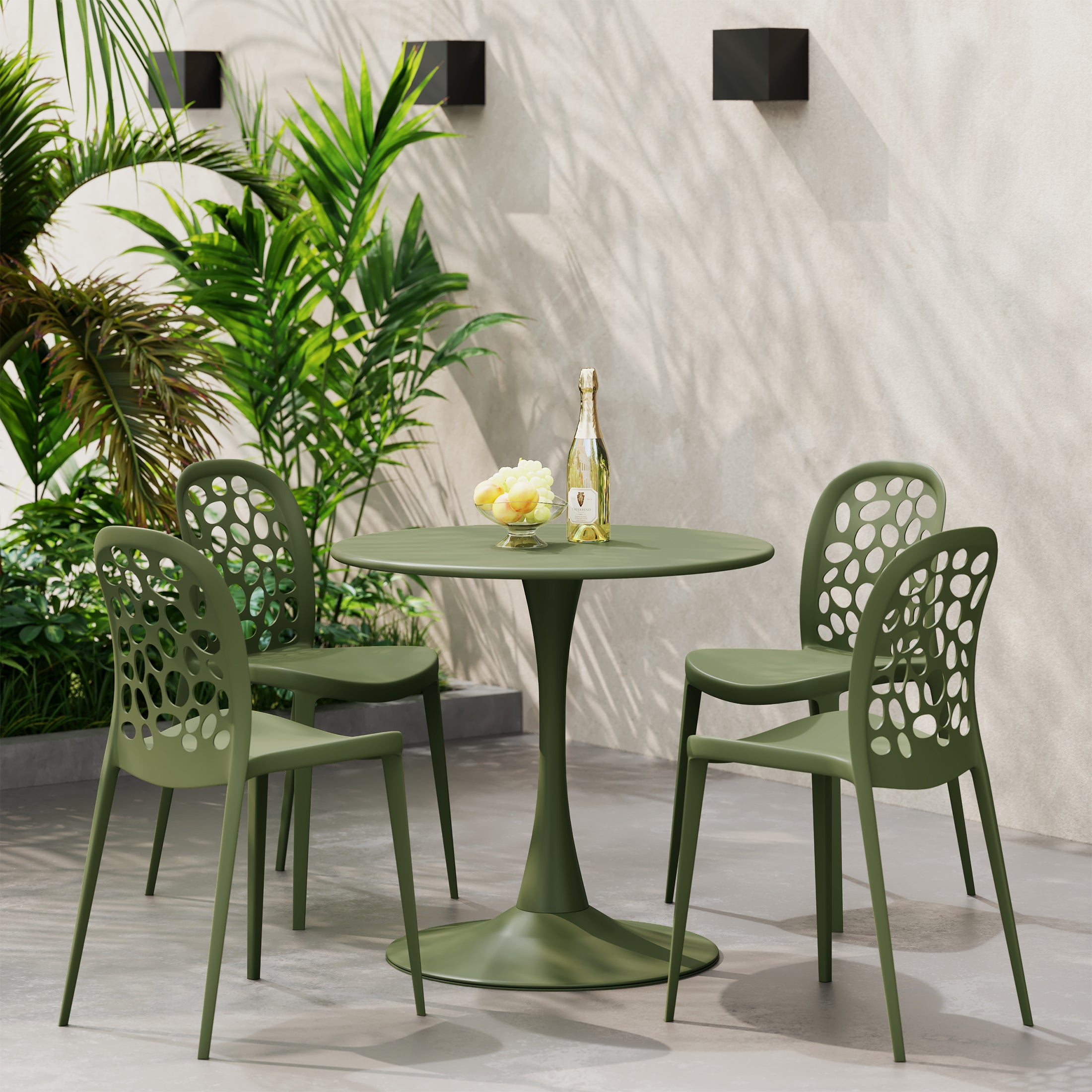 Sunshine 5-Piece Outdoor Indoor Metal Patio Dining Table Set With Stackable Polypropylene Patio Side Chairs