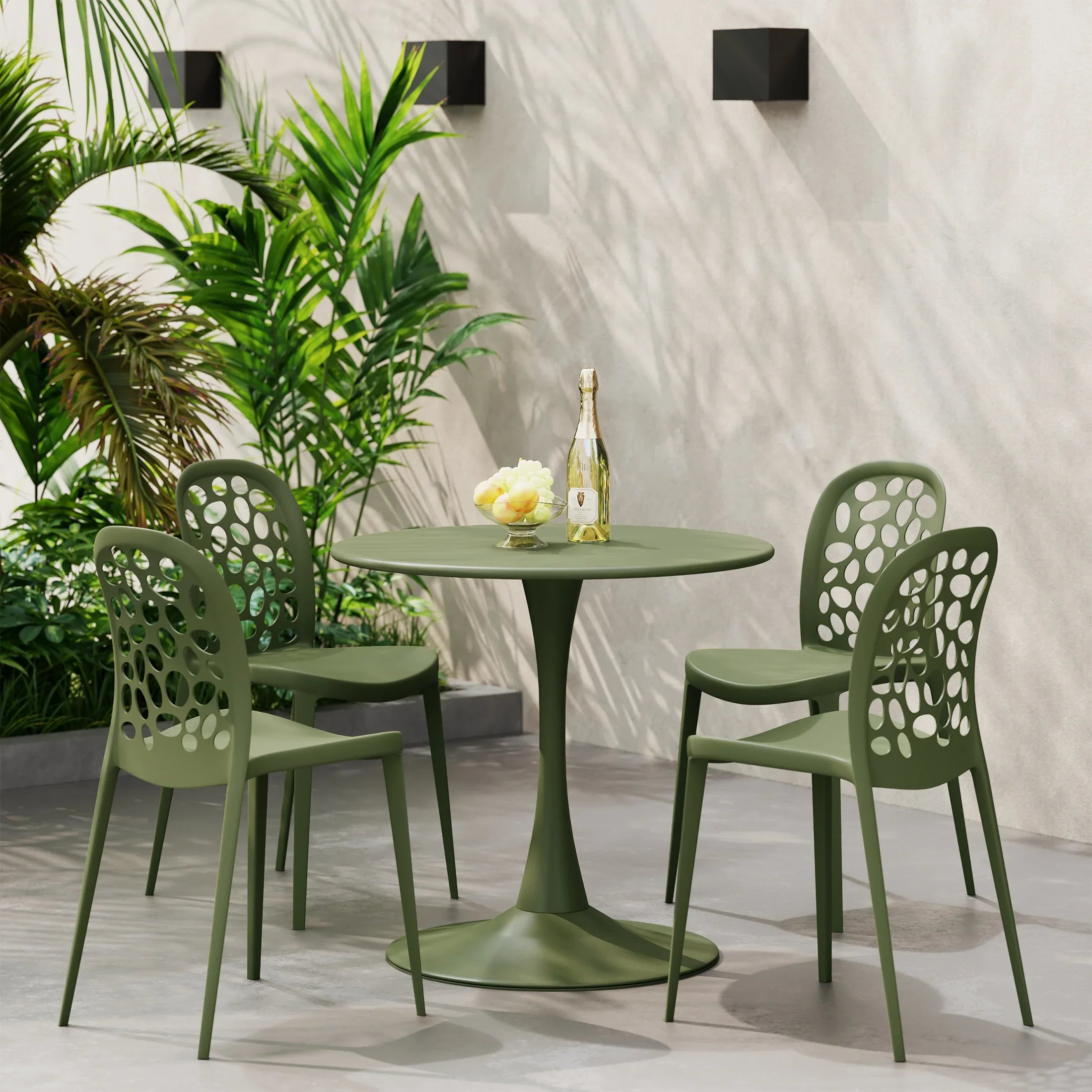 Sunshine 5-Piece Outdoor Indoor Metal Patio Dining Table Set With Stackable Polypropylene Patio Side Chairs