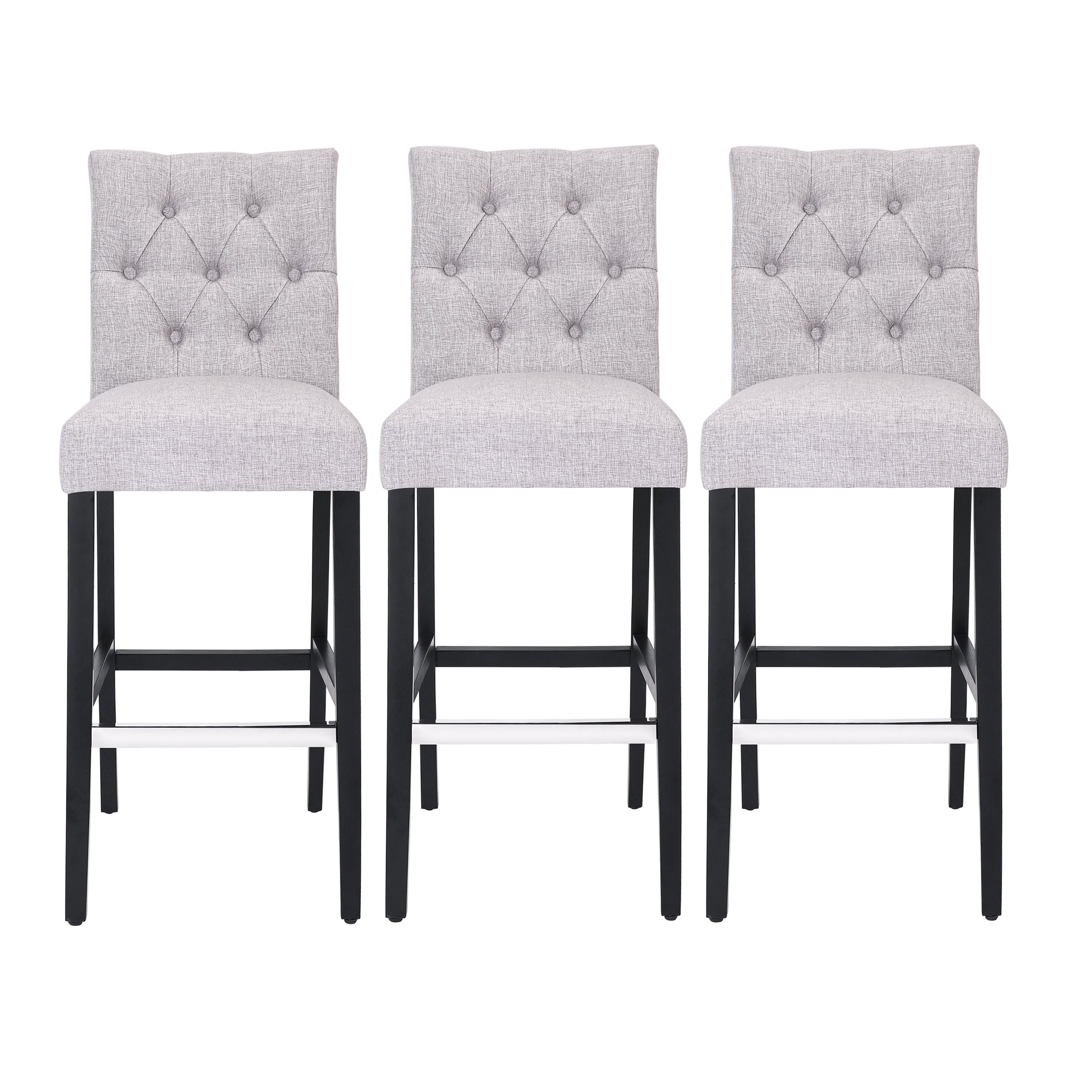 Bellmount 29" Upholstered Wood Bar Stool with Tufted Back (Set of 3)
