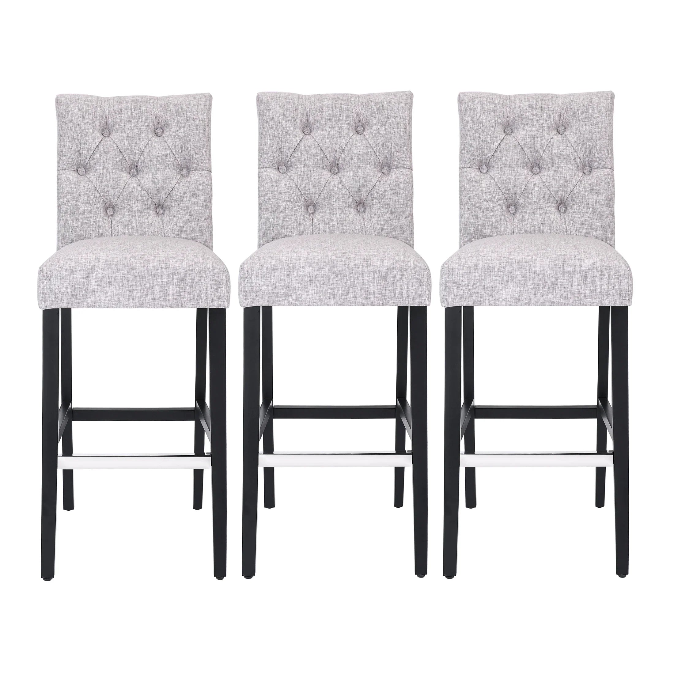 Bellmount 29" Upholstered Wood Bar Stool with Tufted Back (Set of 3)