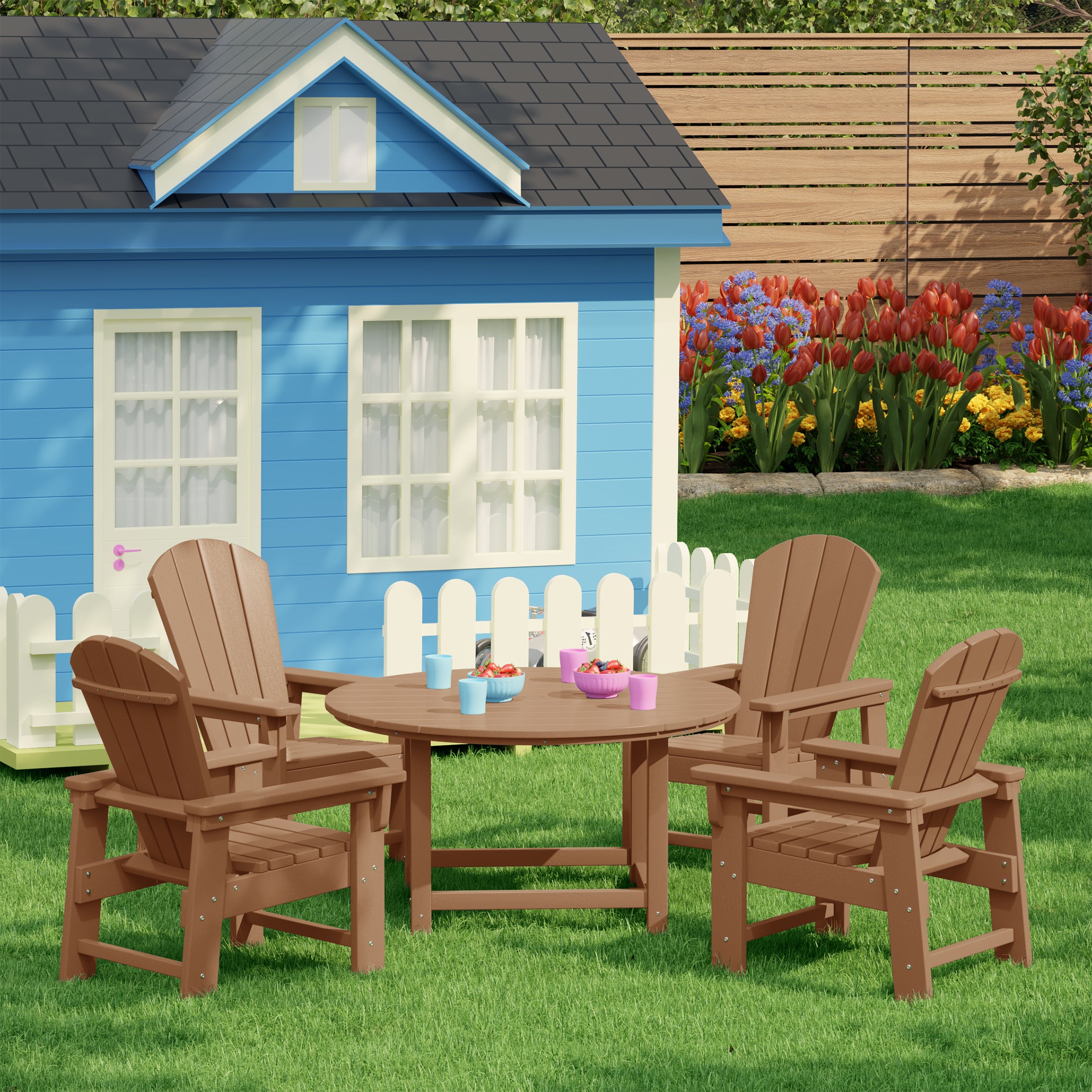Paradise Kids 5-Piece HDPE Outdoor Patio Round Dining Table and Chairs Set