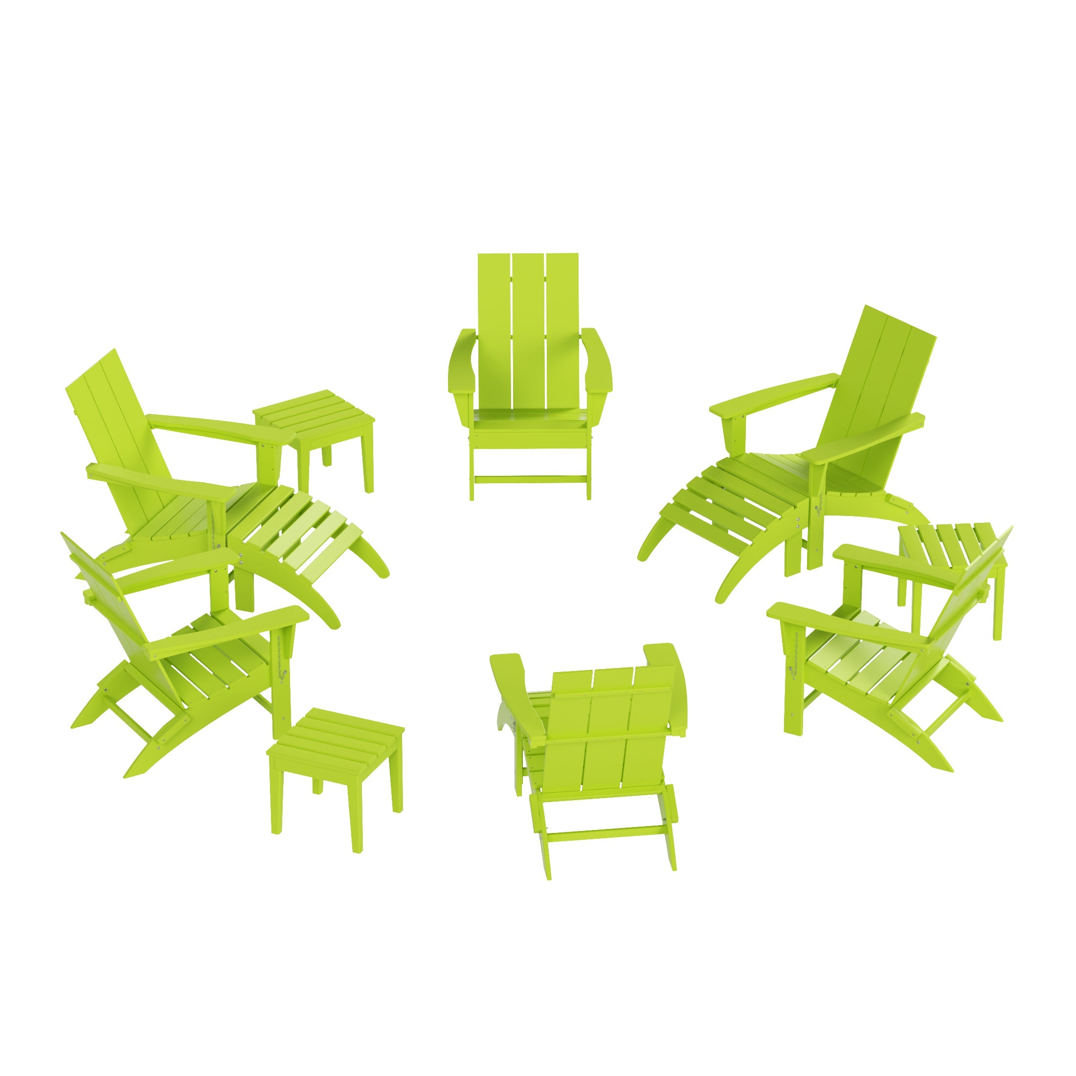 Palms 12-Piece Modern Poly Folding Adirondack Chair with Ottoman and Side Table