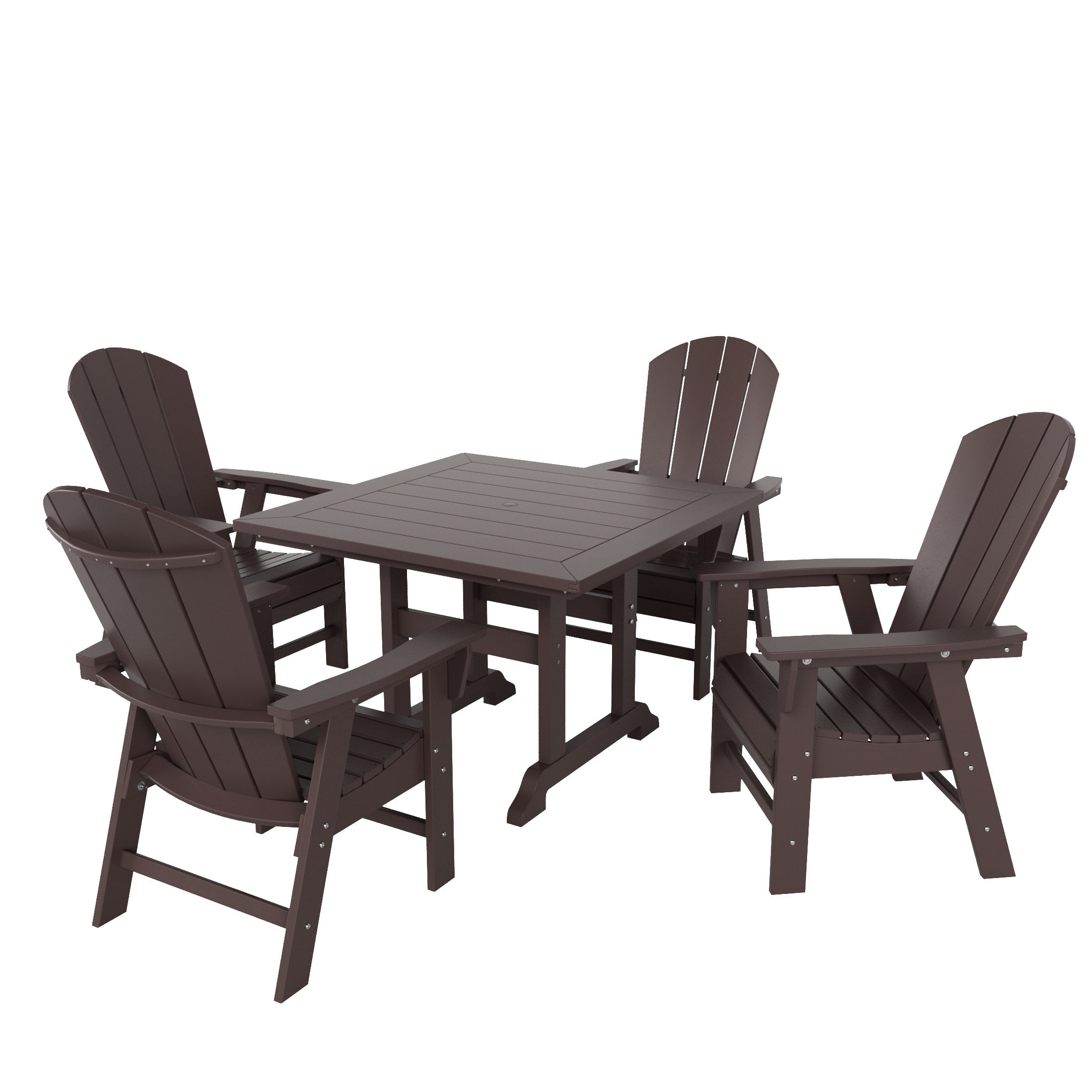 Paradise 5 Piece Outdoor Patio Dining Square Table and Curved Back Armchair Set