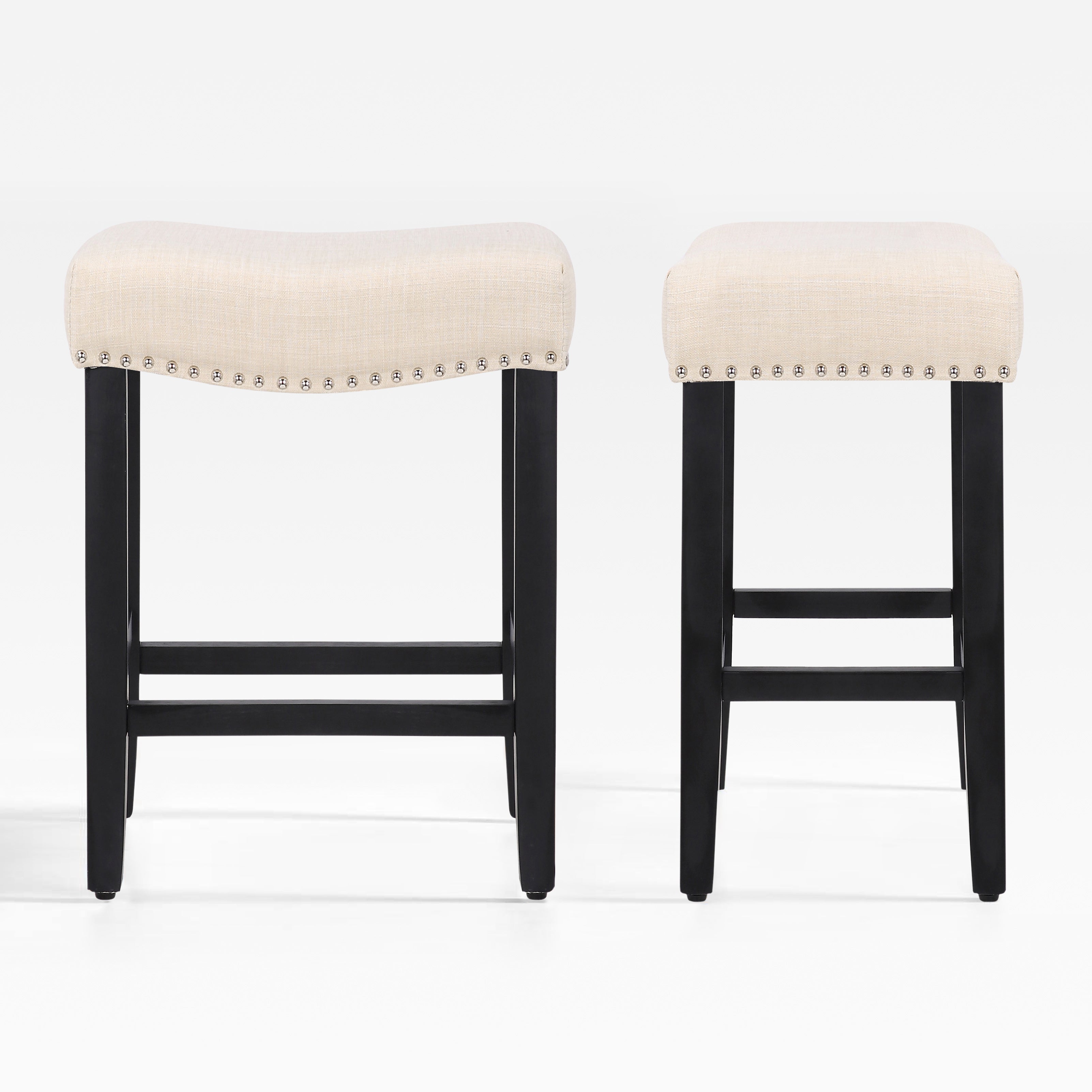 Bulmon 24" upholstered nail head bar counter stools with Black color legs (2 piece set)