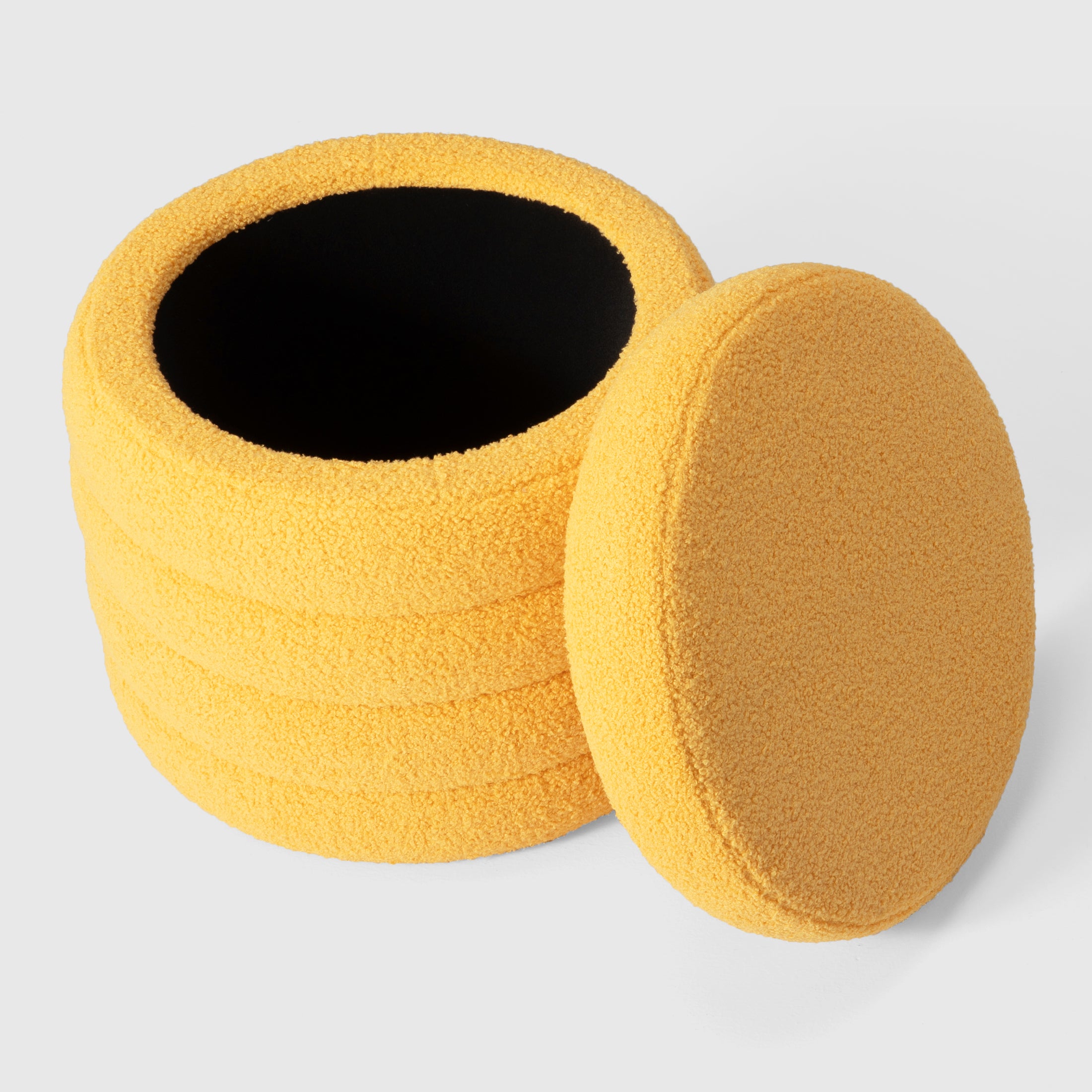 Celine Mid-Century Modern Faux Sherpa Round Storage Ottoman