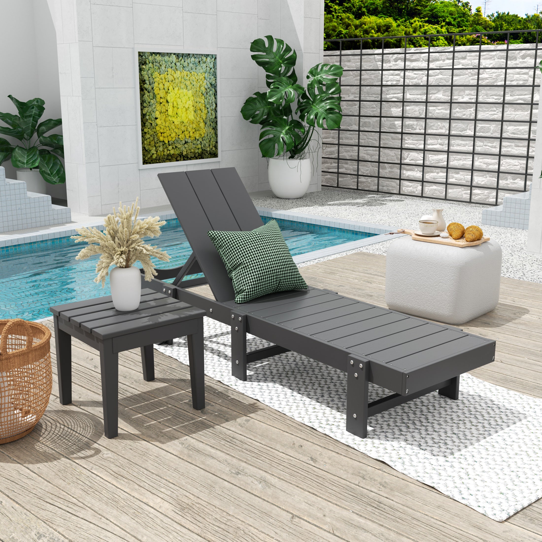Palms 2 Piece Modern Poly Reclining Chaise Lounge With Wheels