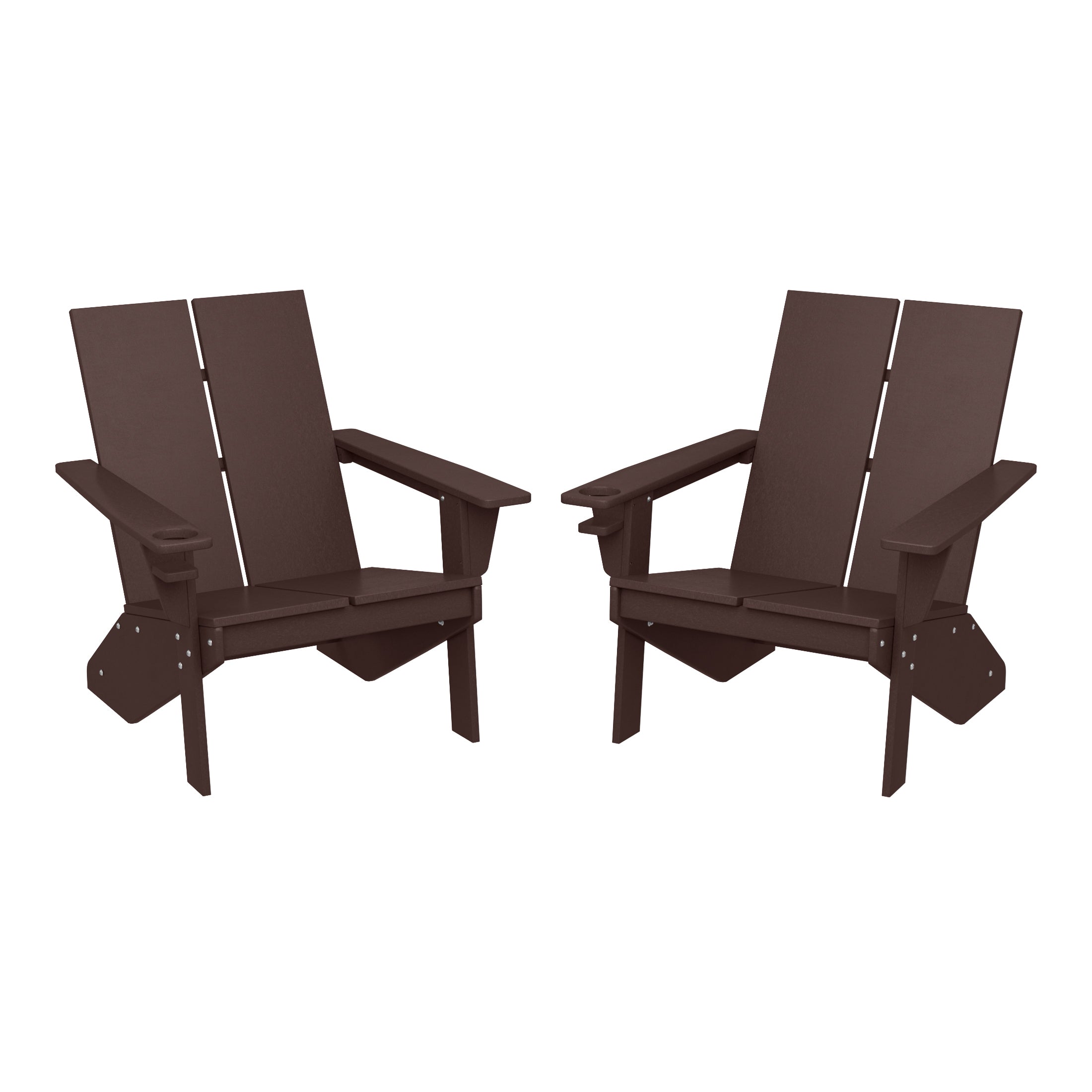 Seaview Outdoor HDPE Modern Adirondack Chair with Cup Holder (Set of 2)