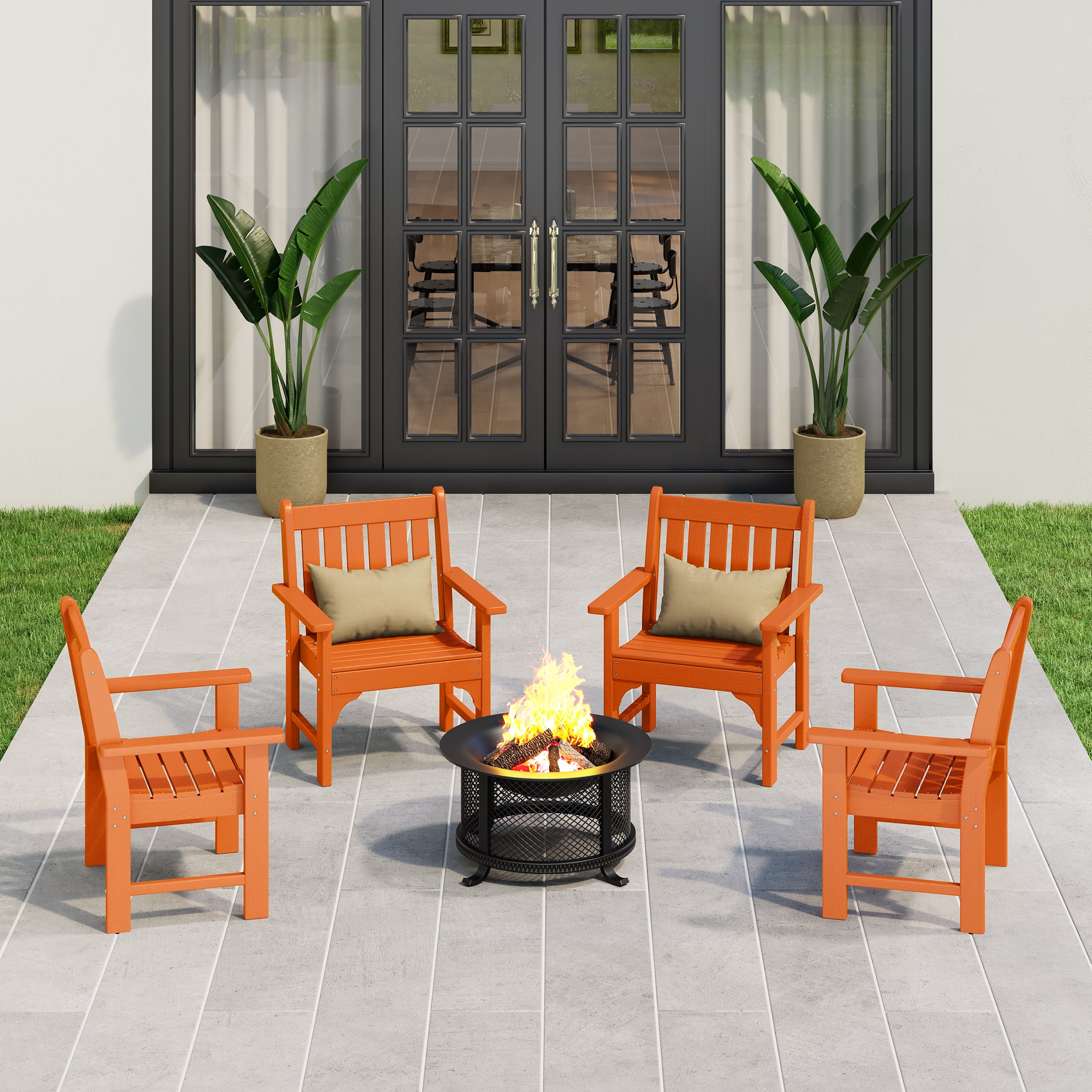 Paradise Outdoor Patio HDPE Adirondack Dining Arm Chairs (Set of 4)