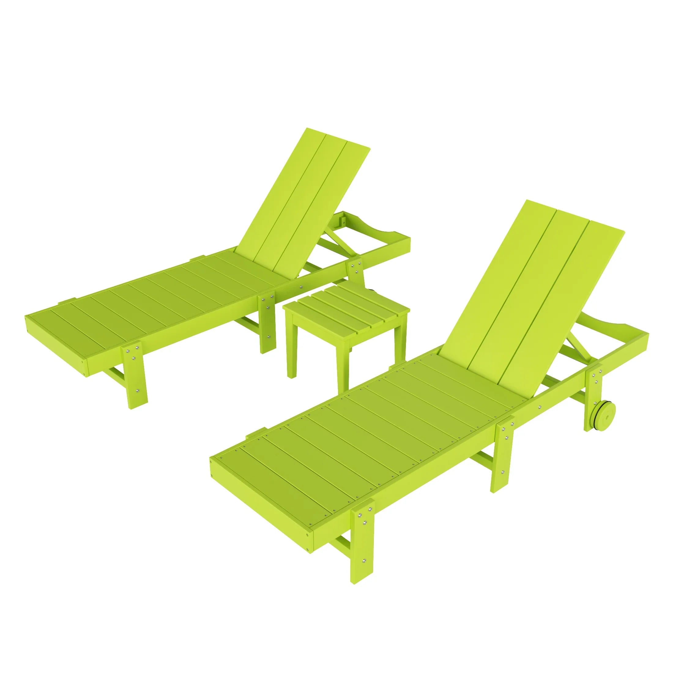 Palms 3 Piece Modern Poly Reclining Chaise Lounge With Wheels
