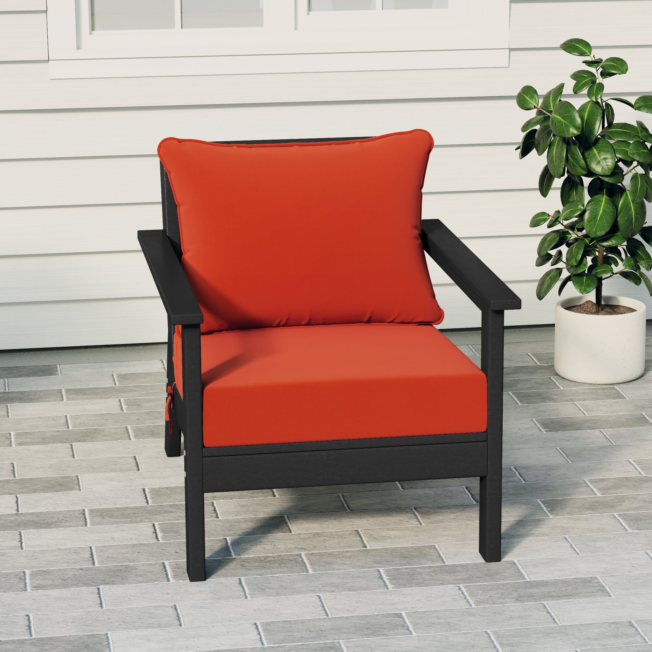 Portsmouth Outdoor Modern HDPE Patio Club Chair with Deep Seat Cushions