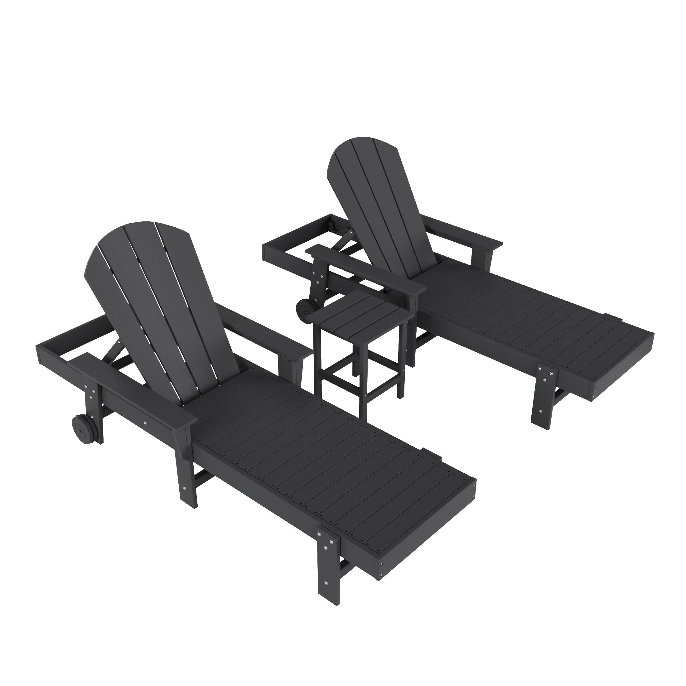 Paradise 3 Piece Adirondack Reclining Chaise Lounge With Arms & Wheels