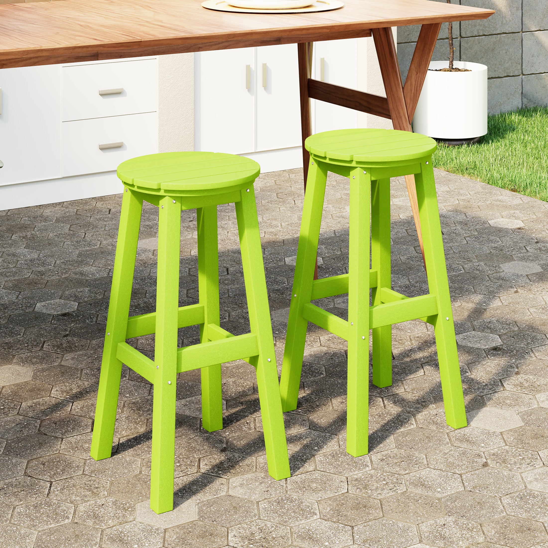 Paradise 29" HDPE Outdoor Patio Round Bar Stool Set of 2