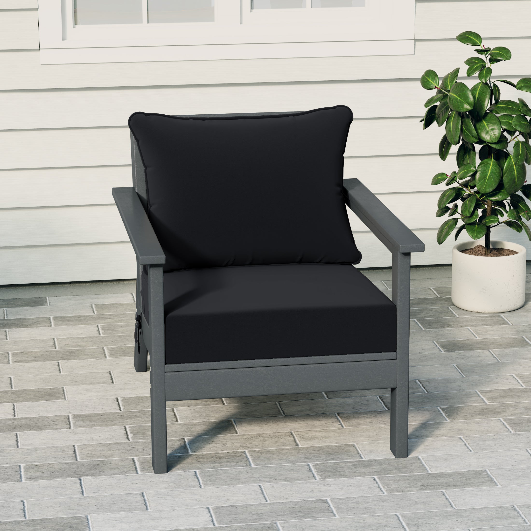 Portsmouth Outdoor Modern HDPE Patio Club Chair with Deep Seat Cushions